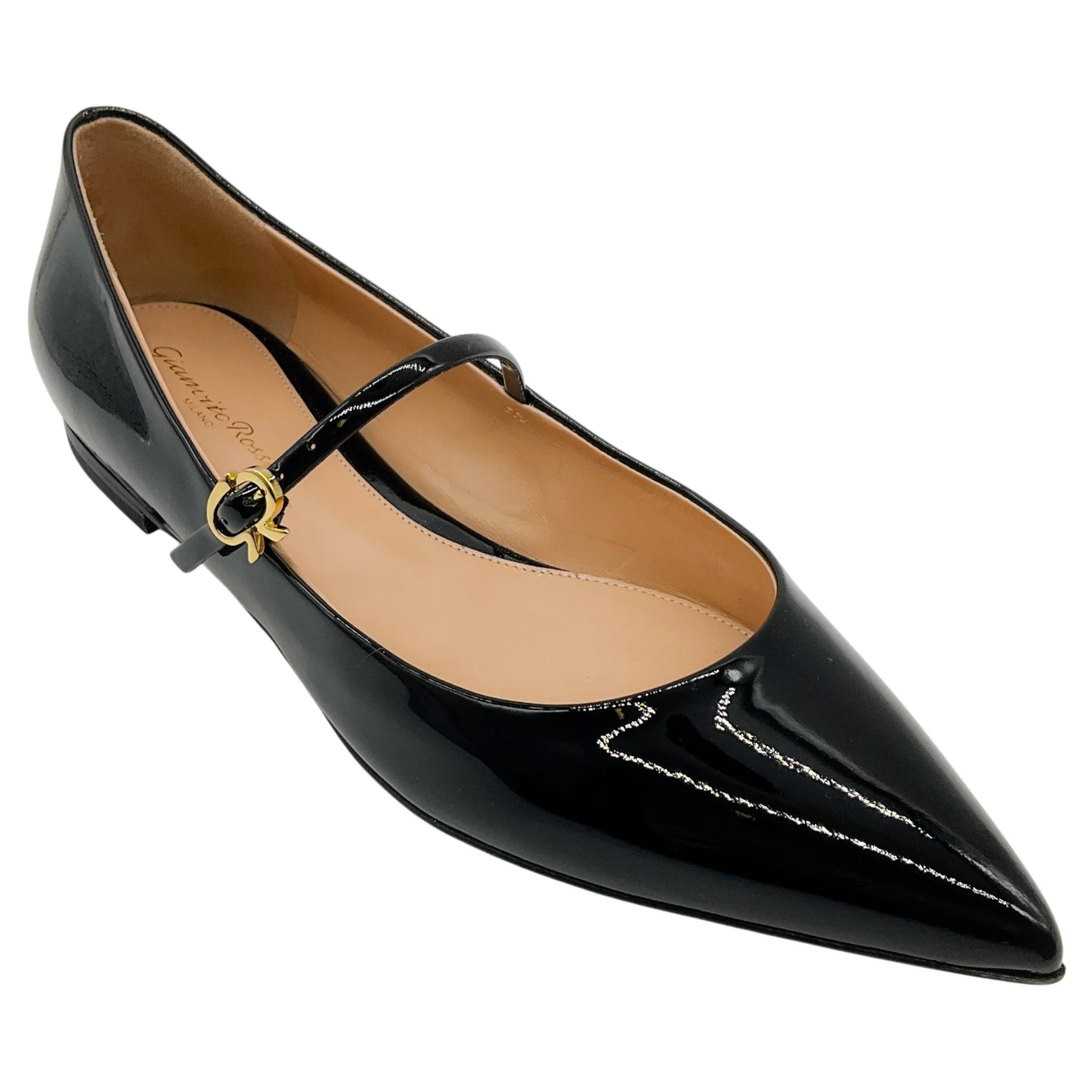Gianvito Rossi Black Patent Leather Ribbon Jane Flats