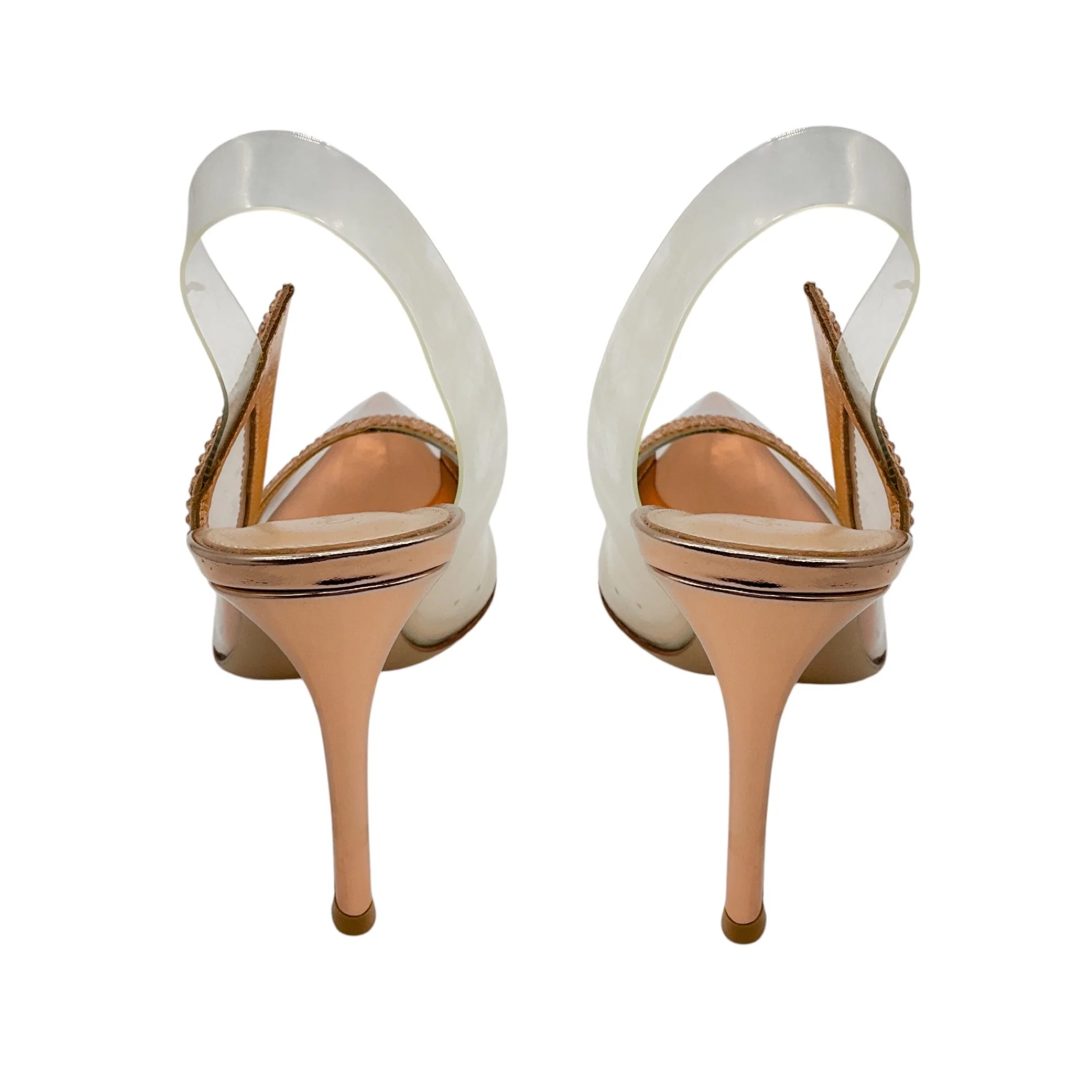 Gianvito Rossi Rose Gold Hortensia 105 Plexi Embellished Slingback Pumps - Image 6