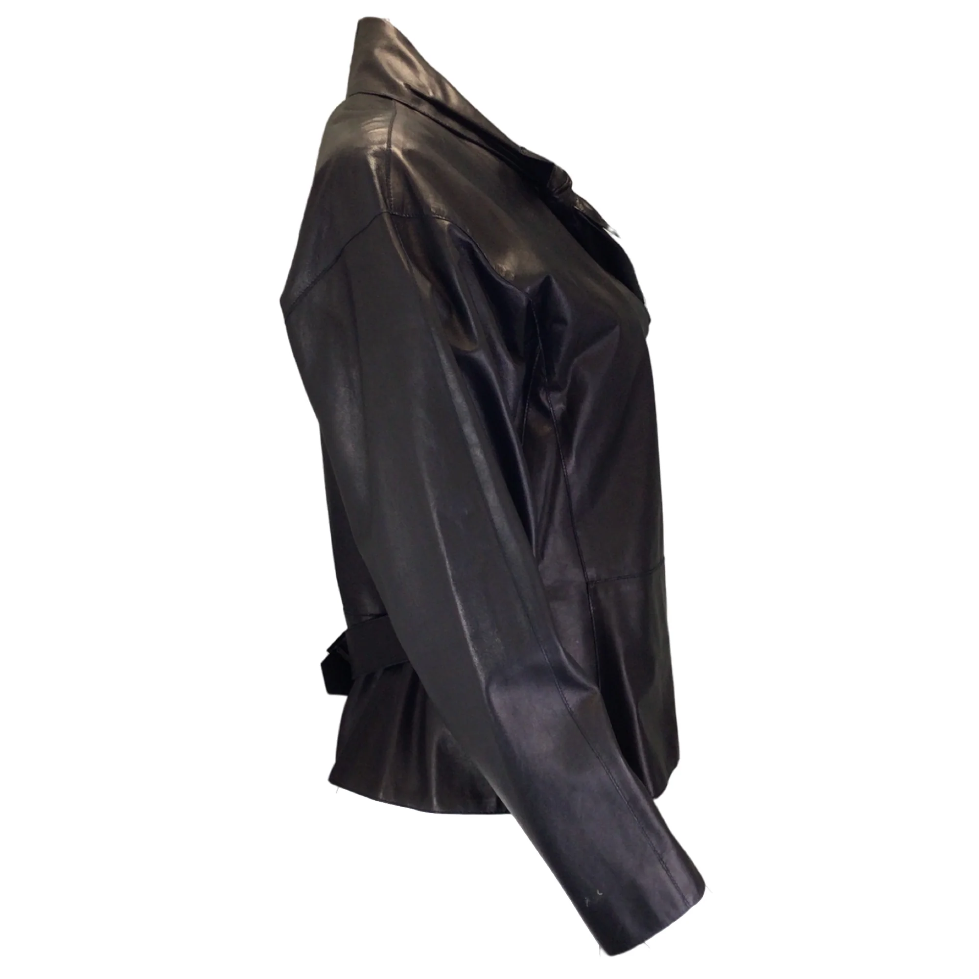 Giorgio Armani Black Bow Detail Moto Zip Leather Jacket - Image 2
