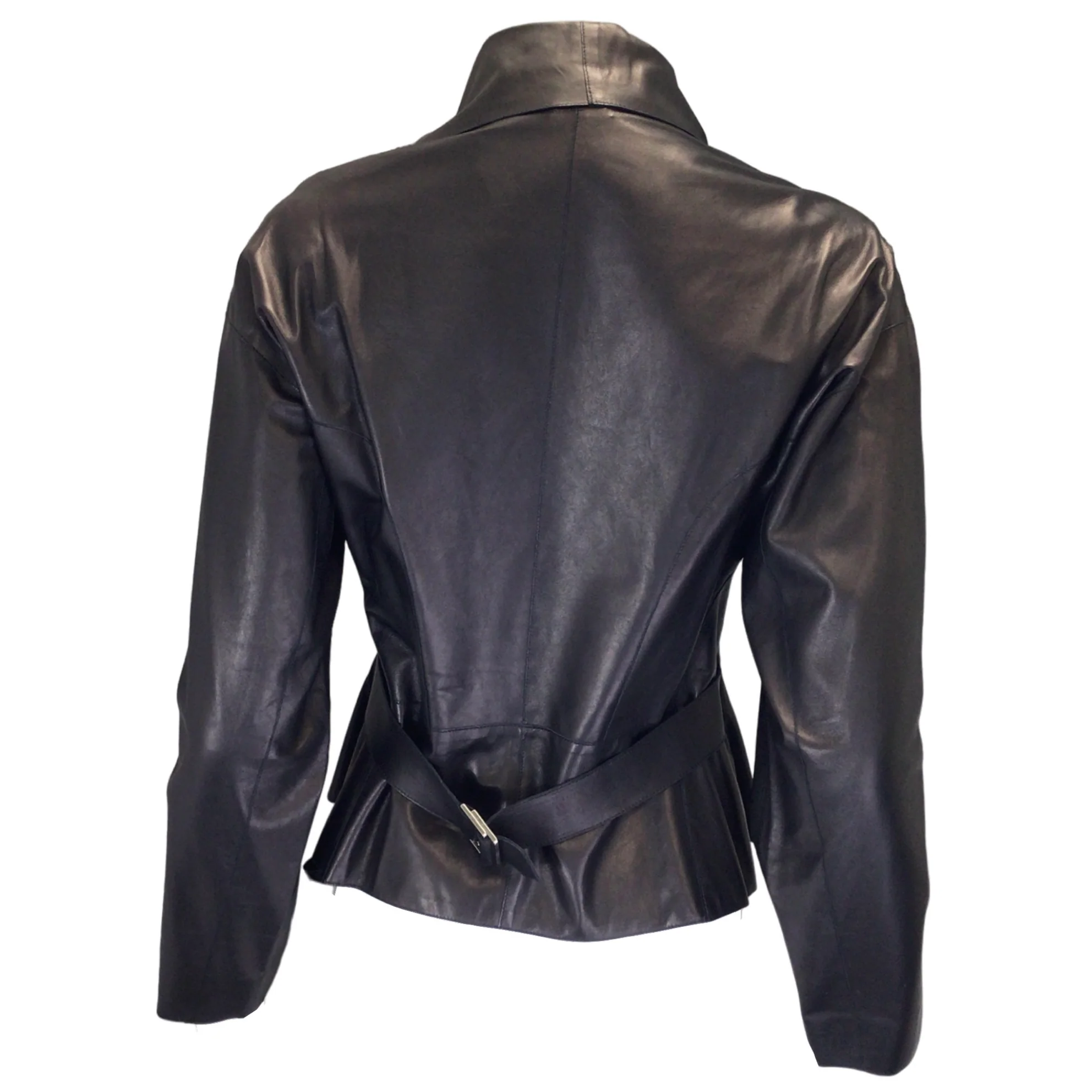 Giorgio Armani Black Bow Detail Moto Zip Leather Jacket - Image 3