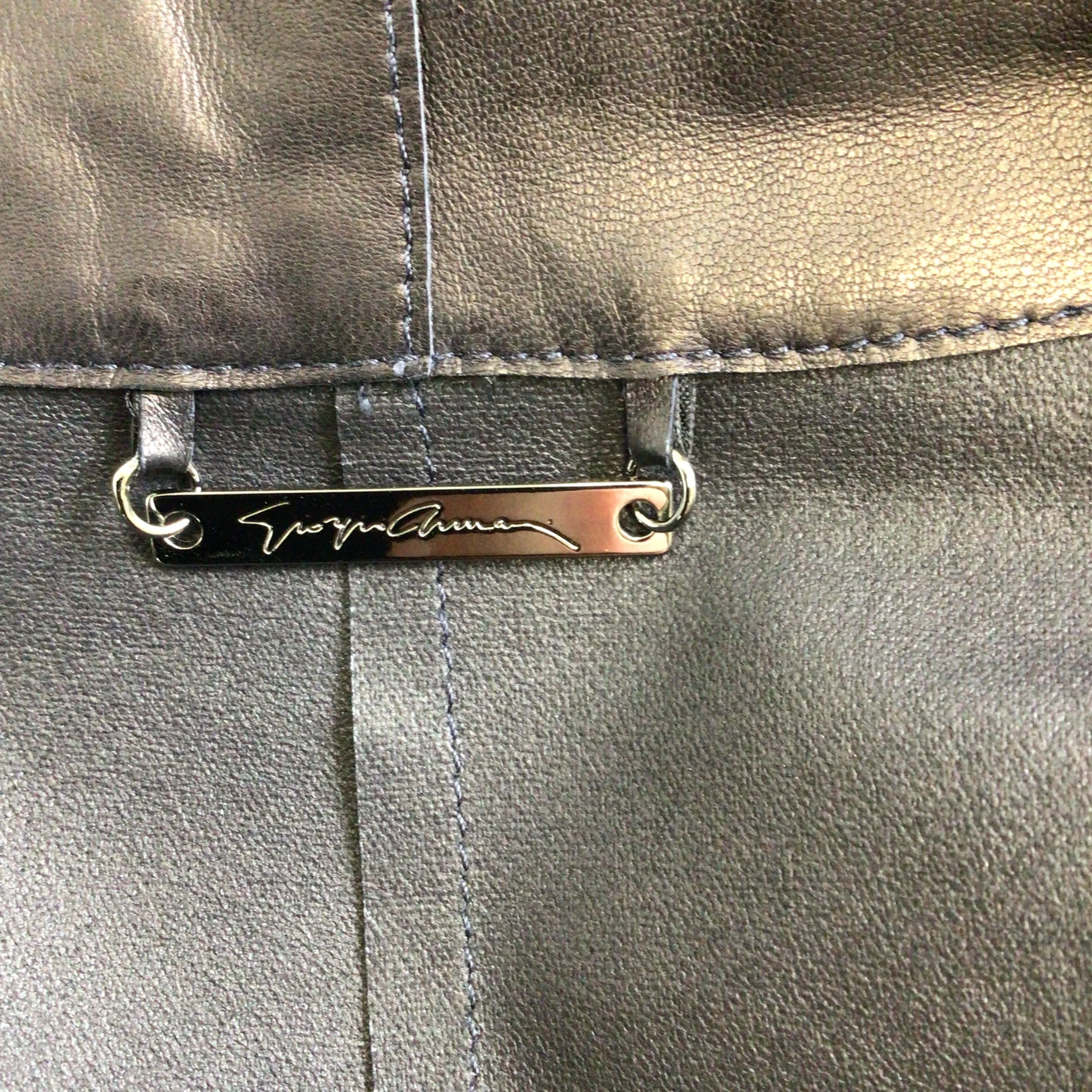 Giorgio Armani Black Bow Detail Moto Zip Leather Jacket - Image 4