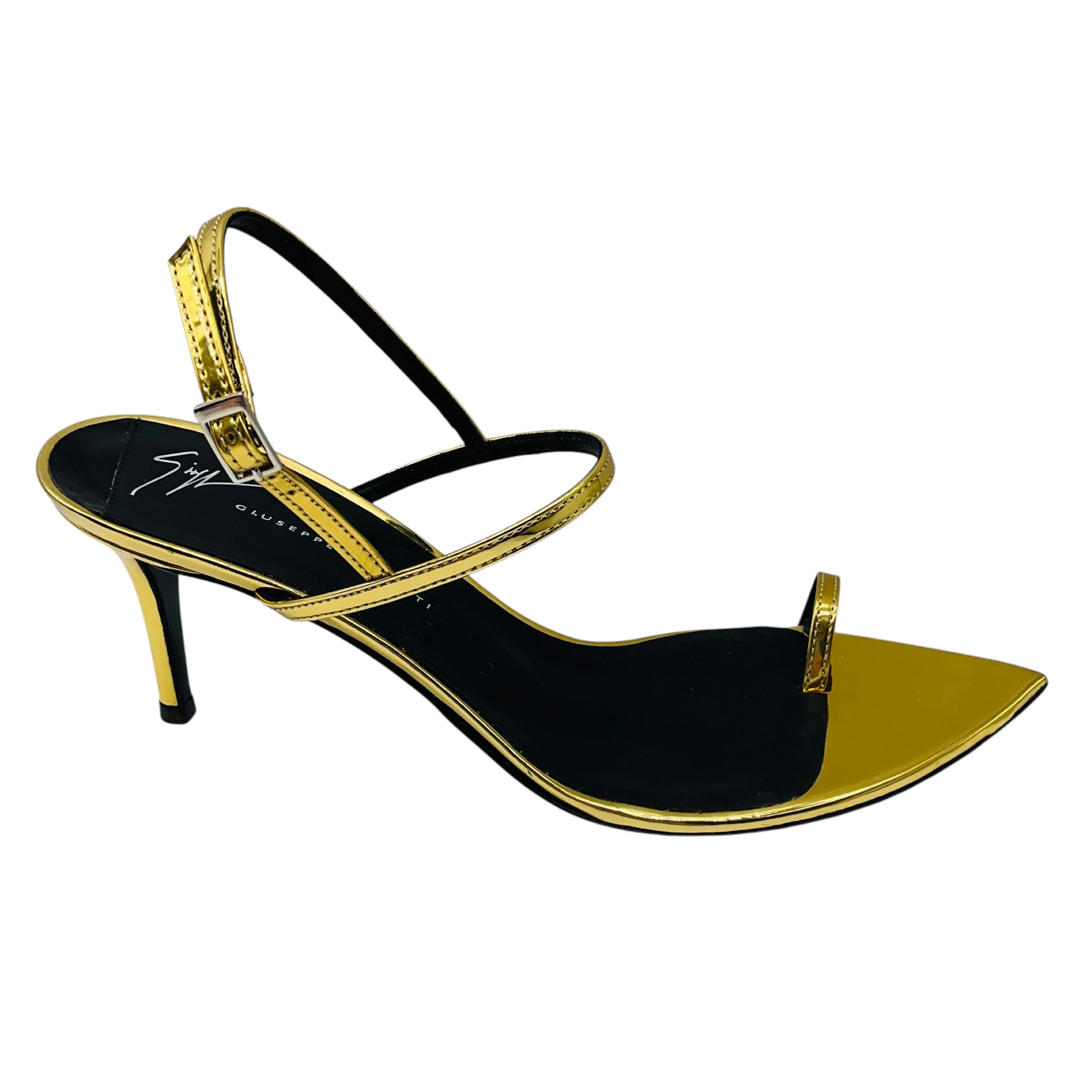 Giuseppe Zanotti Gold Metallic Leather Toe Ring High Heel Sandals - Image 2