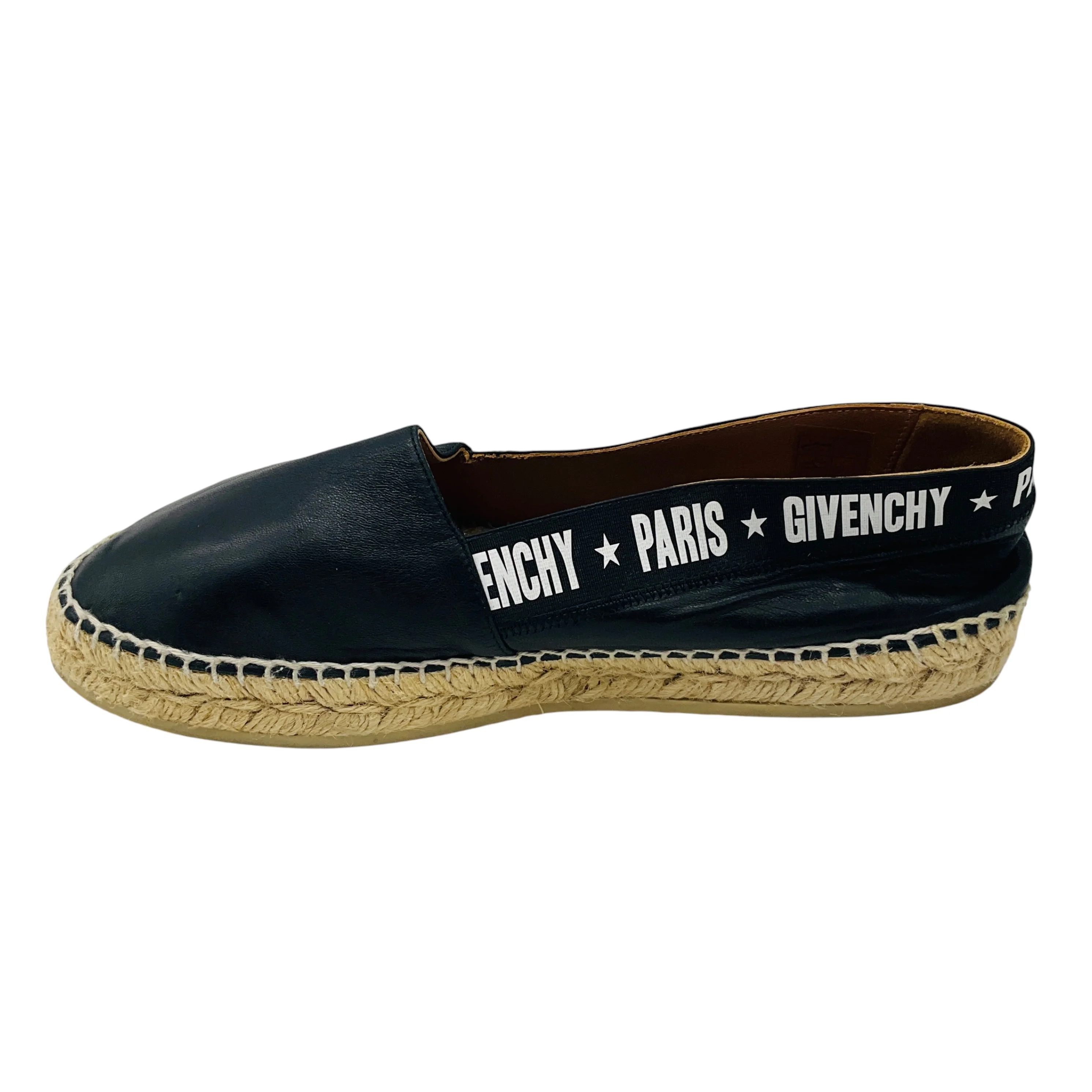 Givenchy Black Logo Print Lambskin Leather Capri Espadrille Flats - Image 3