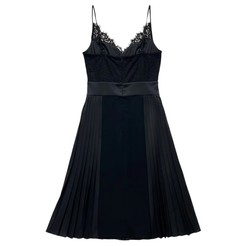 Givenchy Black Pleated Sleeveless Lace Cocktail Dress - Image 2