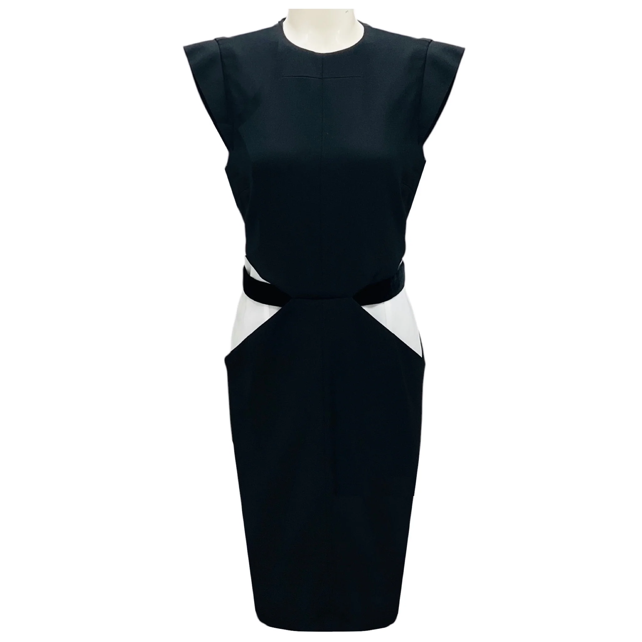 Givenchy Black / White Cap Sleeved Crepe Midi Dress