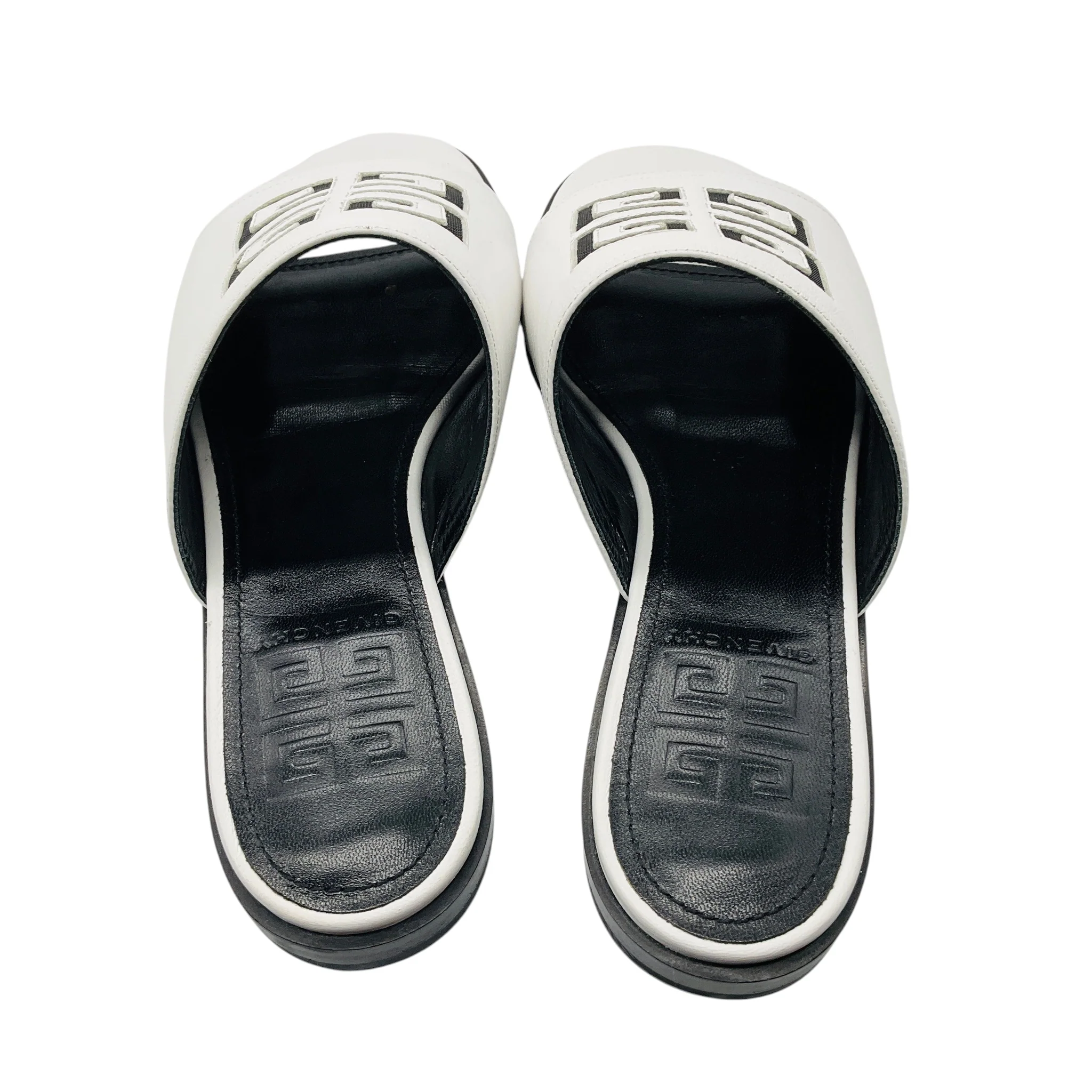 Givenchy White 4G Logo Cut Out Leather Flat Mule Slide Sandals - Image 5