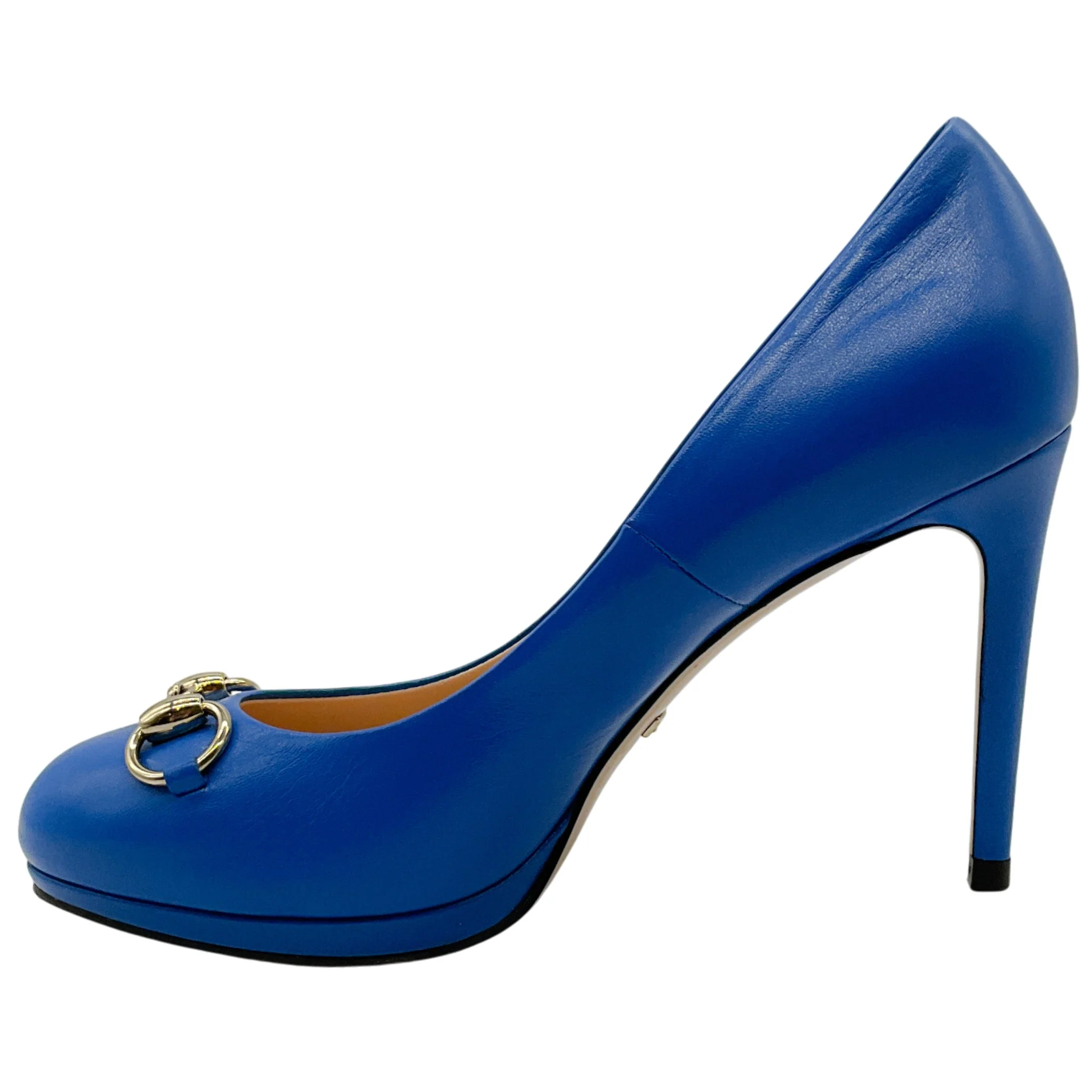 Gucci Cobalt Blue Leather Horsebit Pumps - Image 3