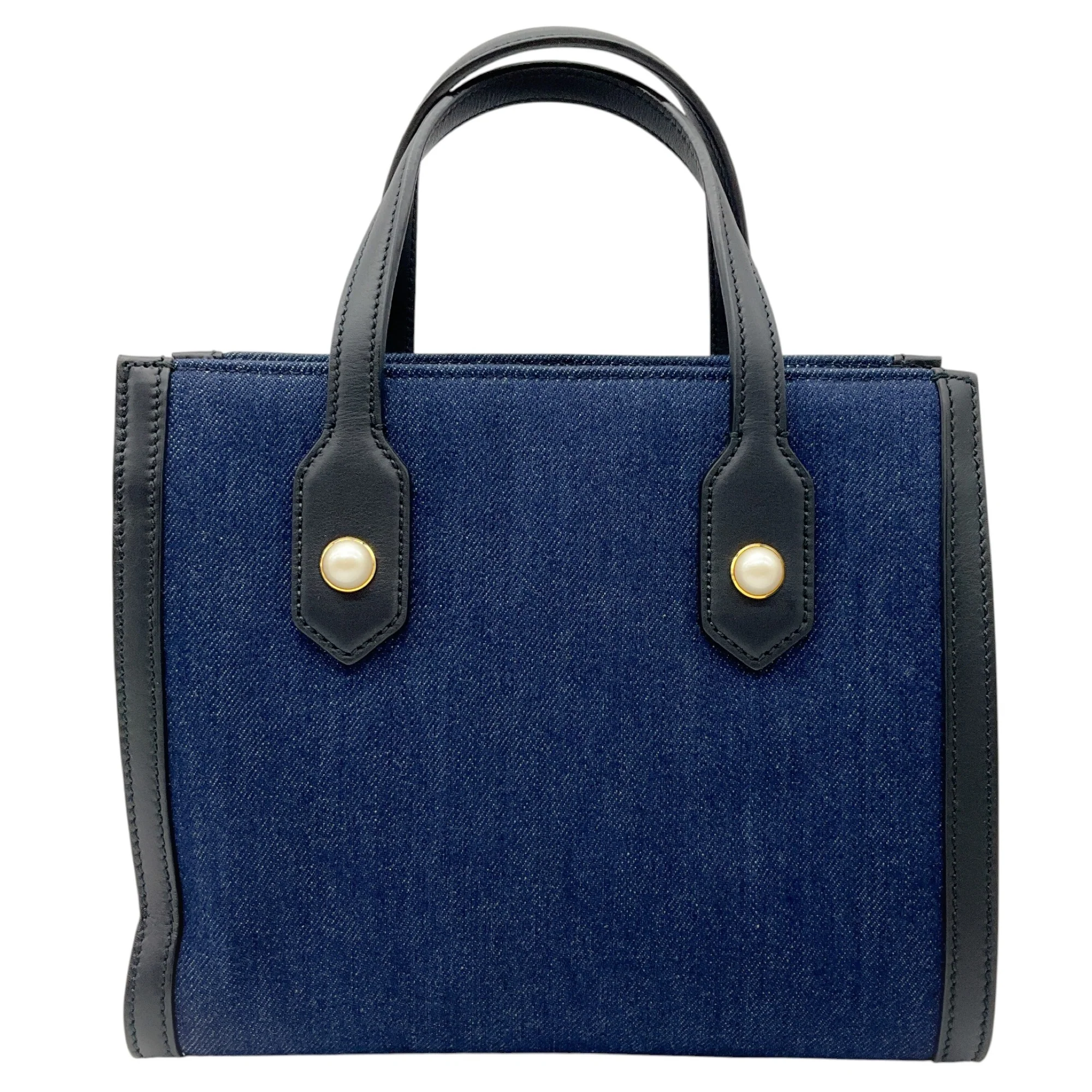 Gucci Dark Blue Denim Pearl Embellishment Tiger Embroidered Tote Bag - Image 3
