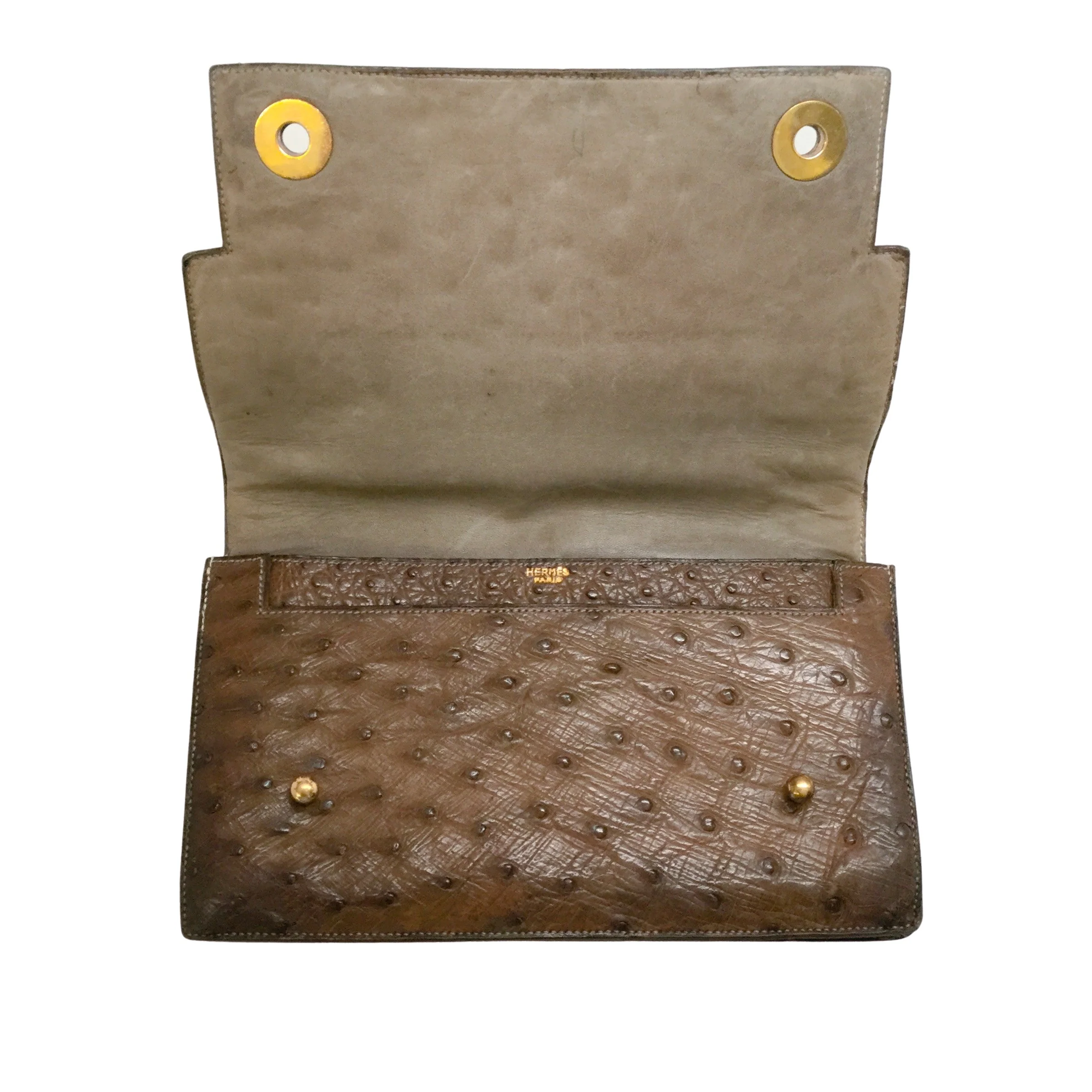 Hermès 1955 Dark Brown Ostrich Leather Satchel - Image 10