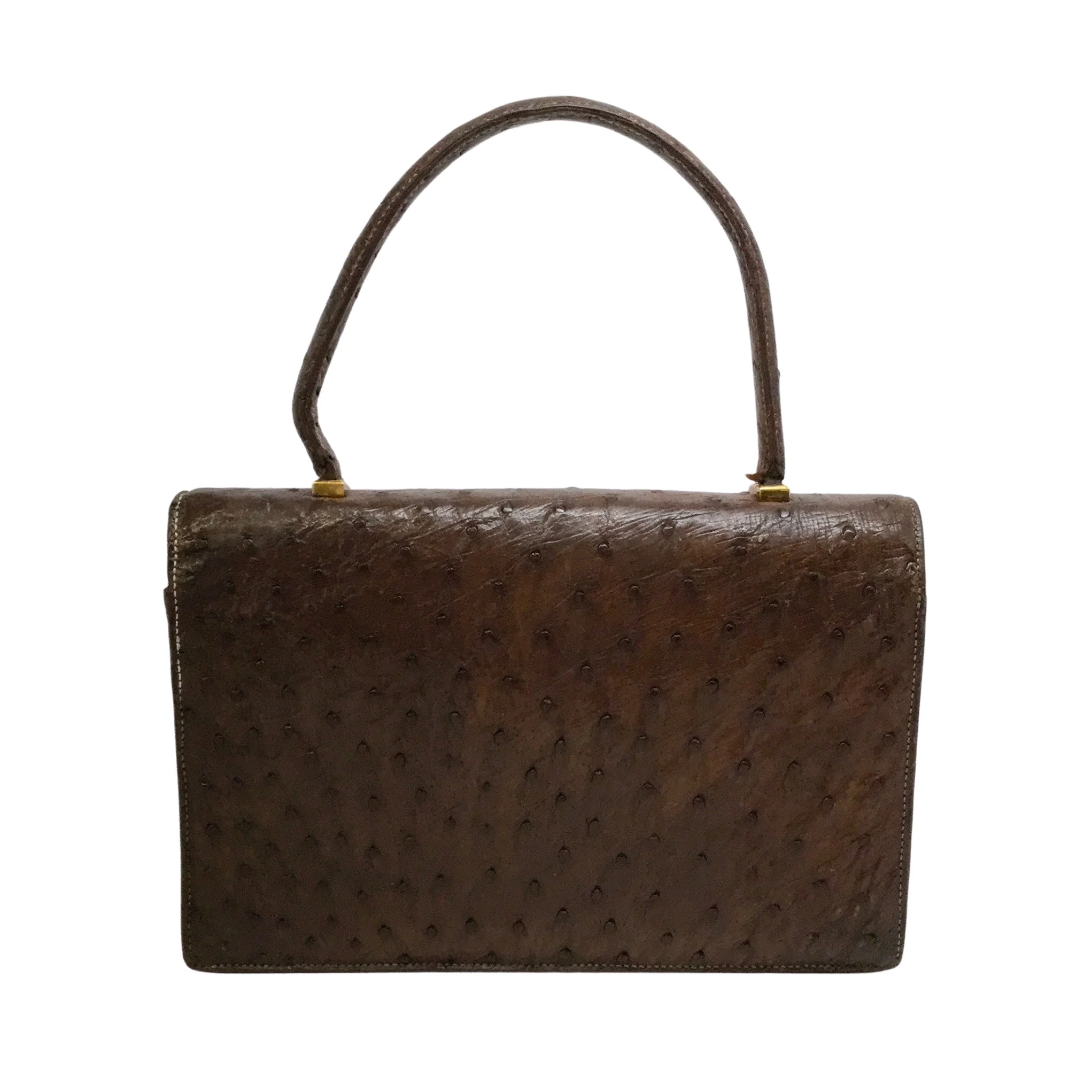 Hermès 1955 Dark Brown Ostrich Leather Satchel - Image 3