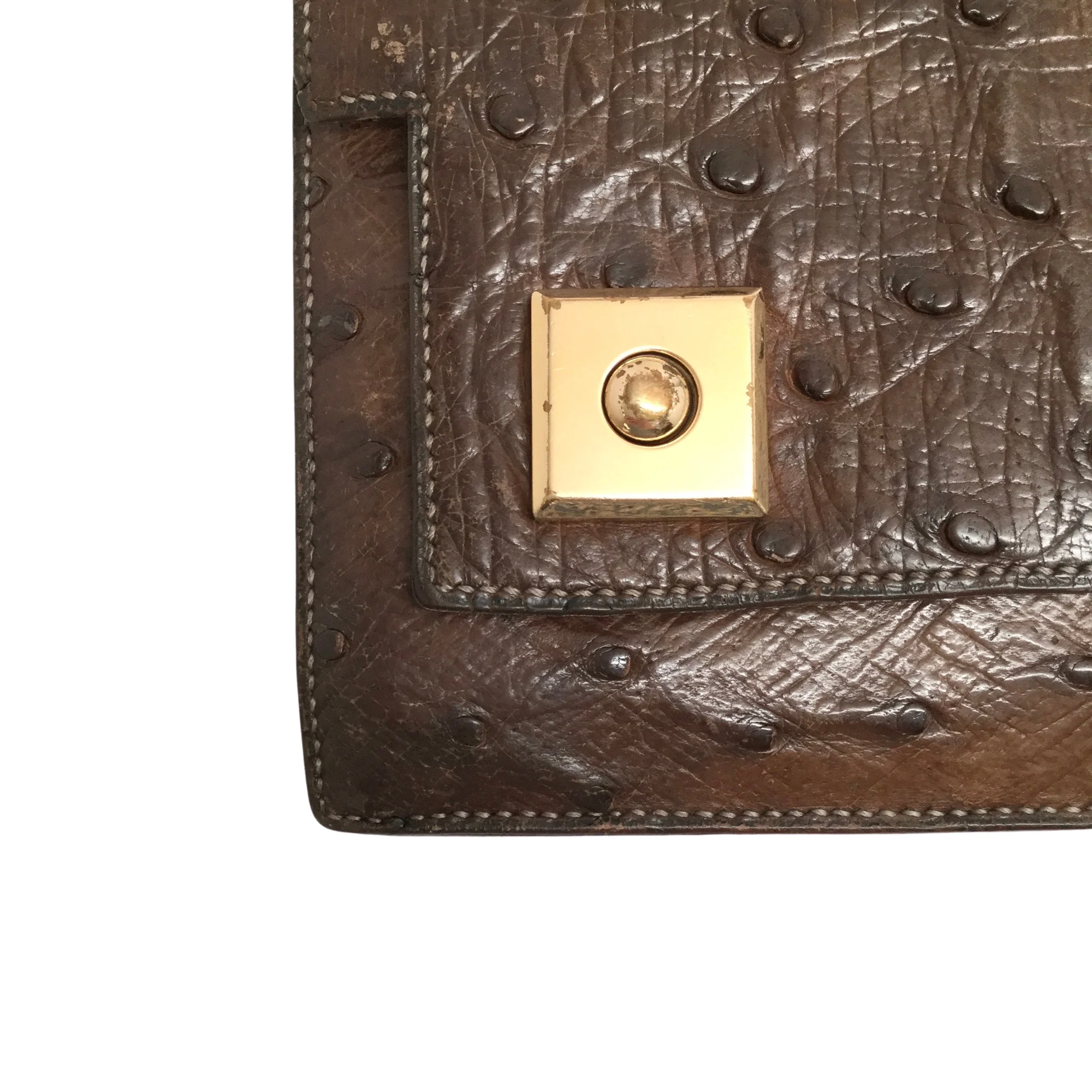 Hermès 1955 Dark Brown Ostrich Leather Satchel - Image 4