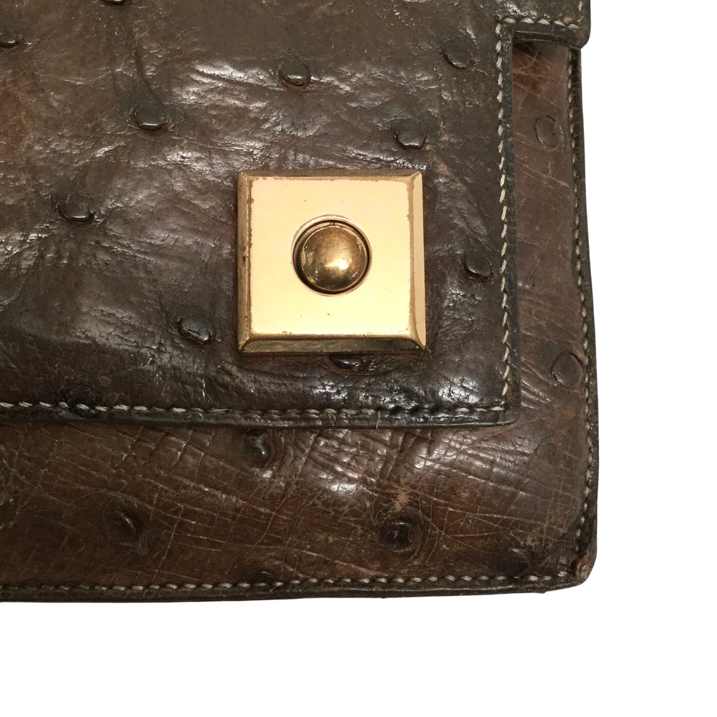 Hermès 1955 Dark Brown Ostrich Leather Satchel - Image 5