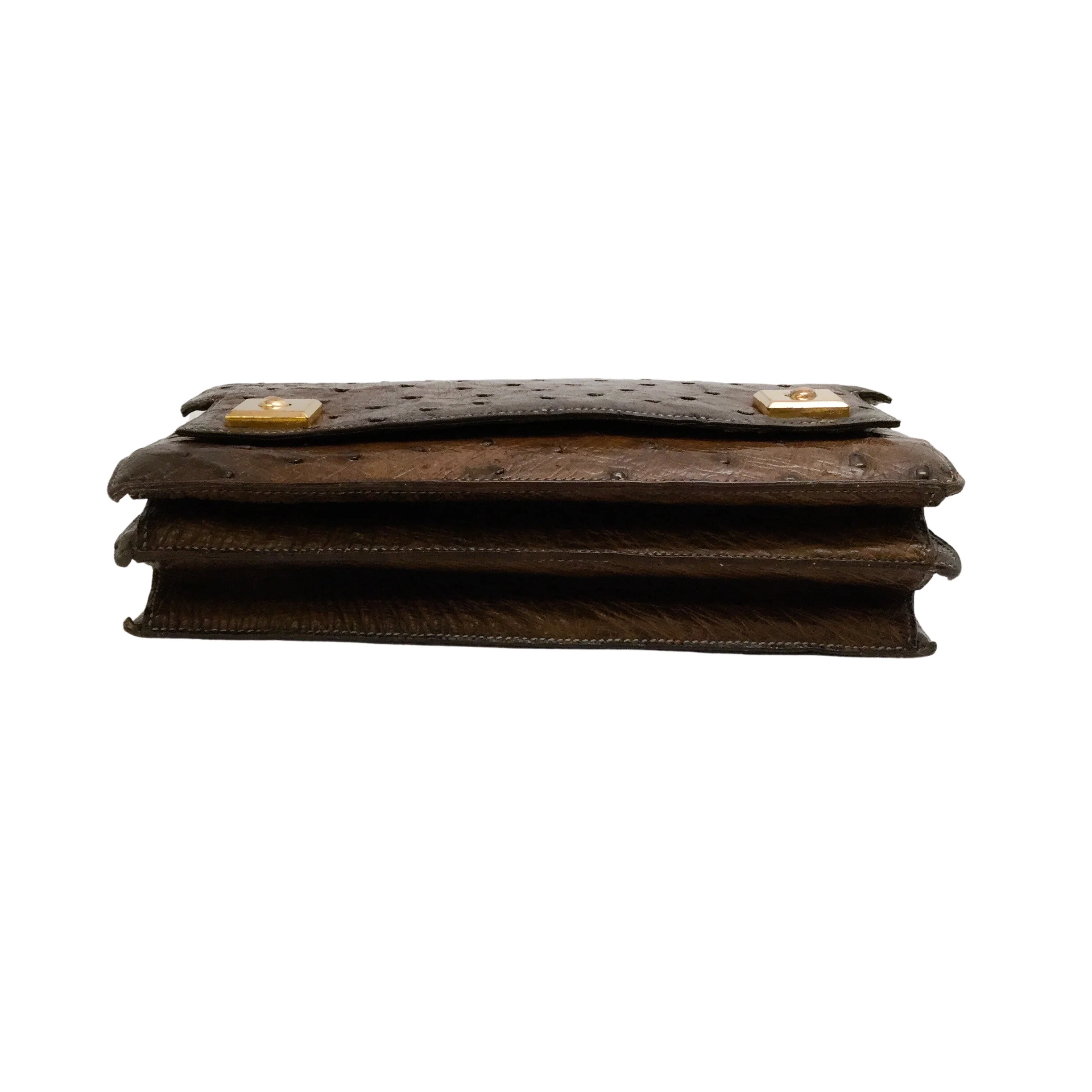 Hermès 1955 Dark Brown Ostrich Leather Satchel - Image 6