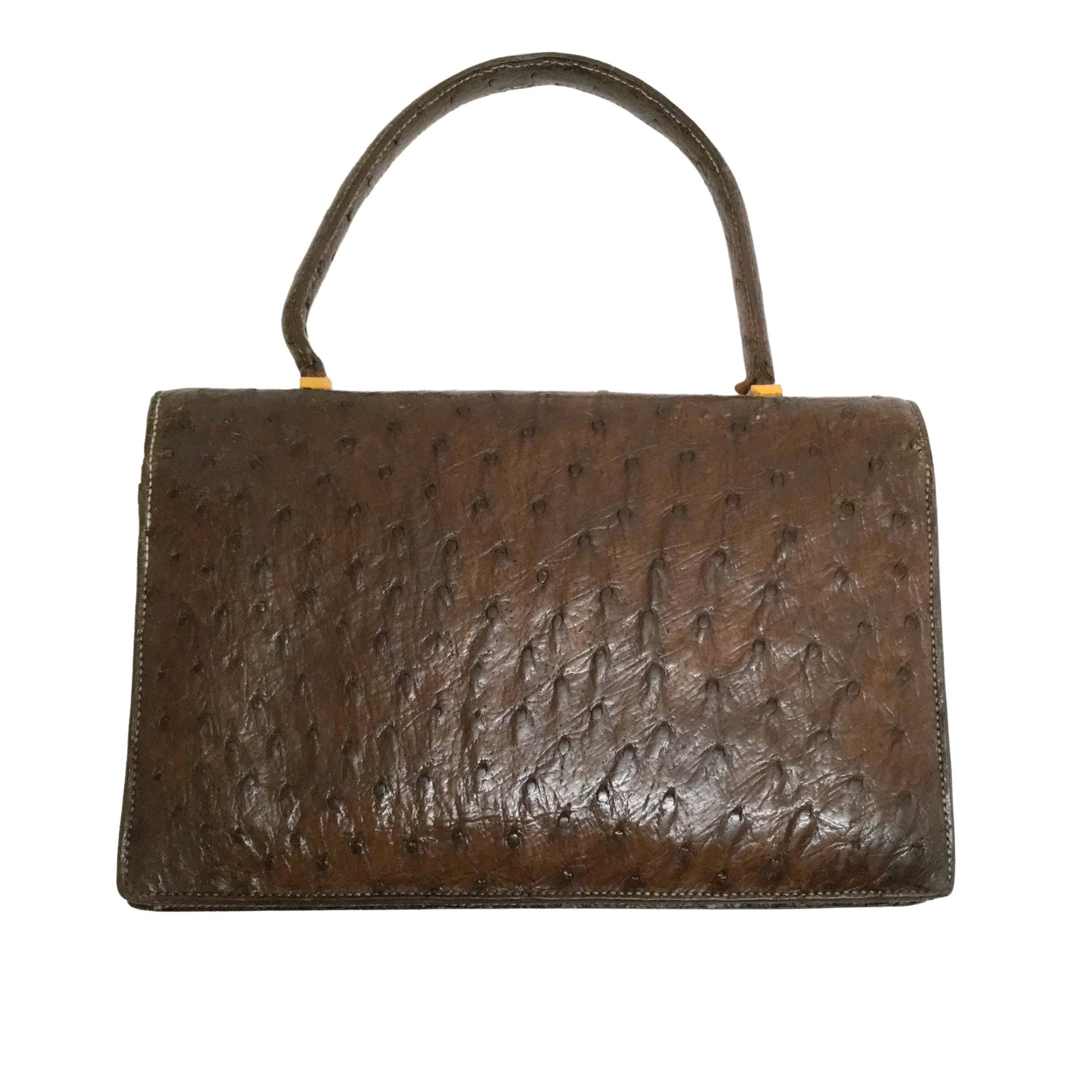 Hermès 1955 Dark Brown Ostrich Leather Satchel - Image 7