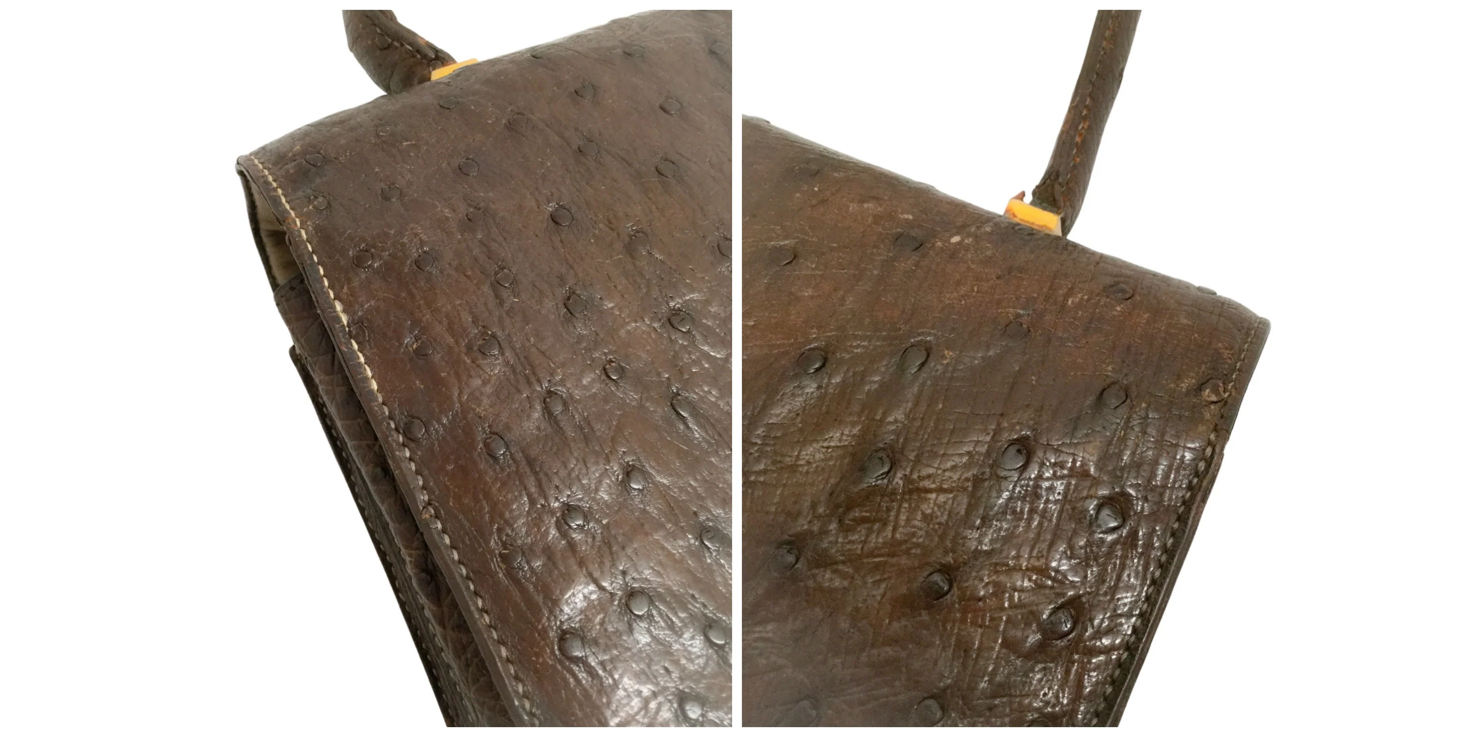 Hermès 1955 Dark Brown Ostrich Leather Satchel - Image 8