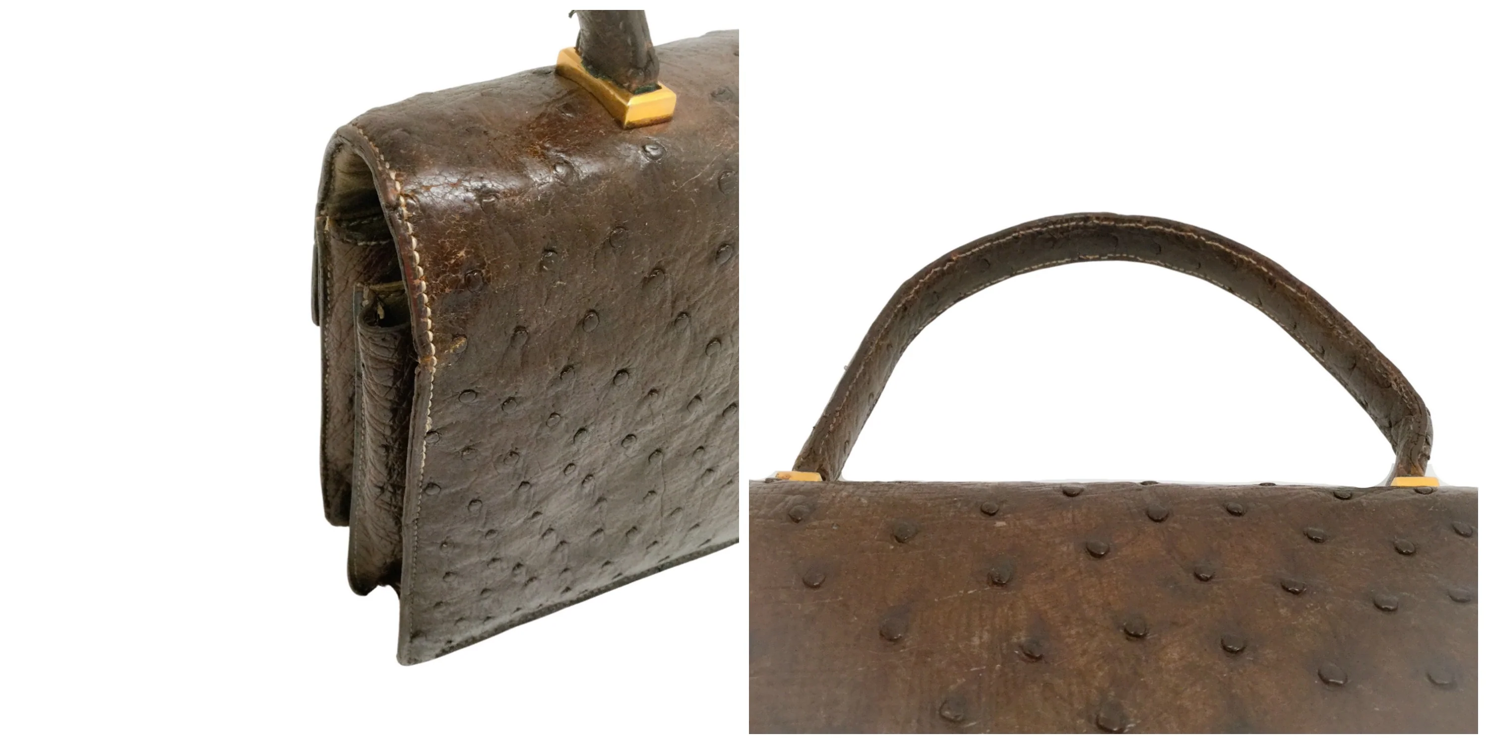 Hermès 1955 Dark Brown Ostrich Leather Satchel - Image 9