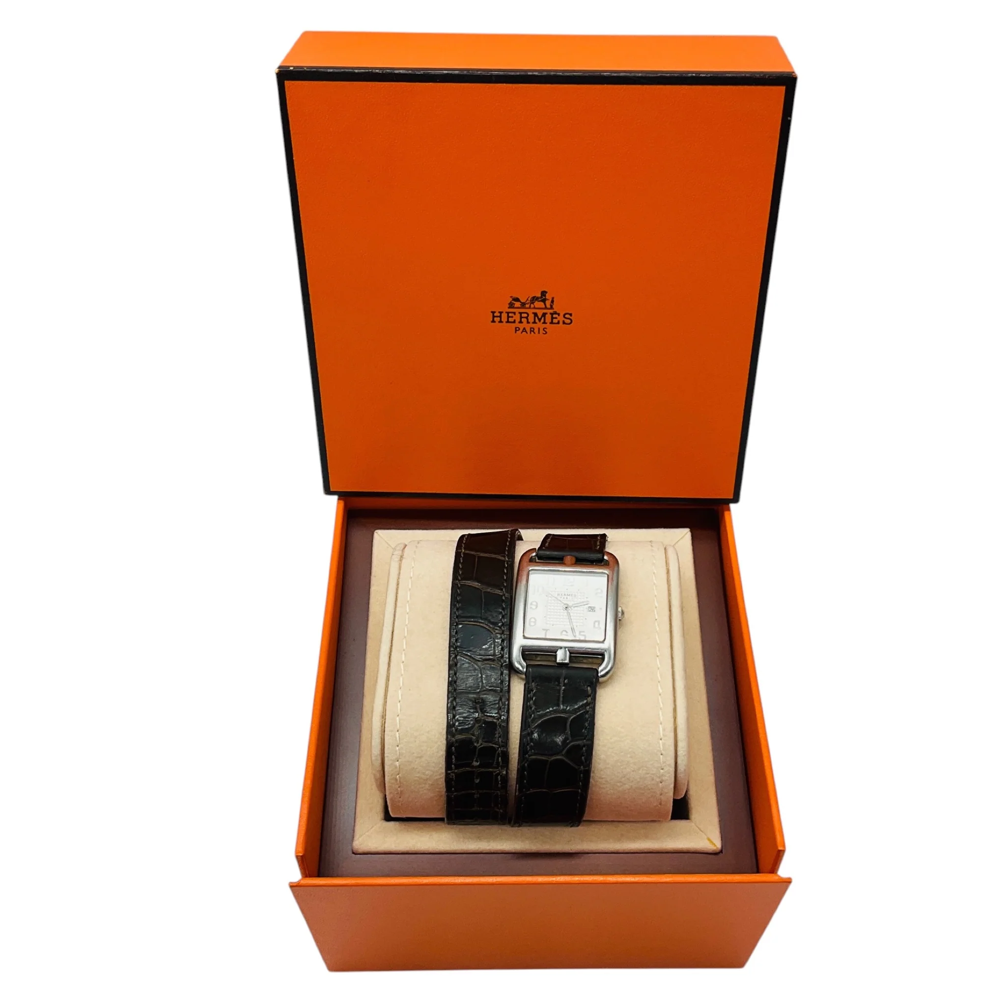 Hermes 2016 Silver Stainless Steel Case Cape Cod Watch with Brown Alligator Skin Leather Strap - Image 13