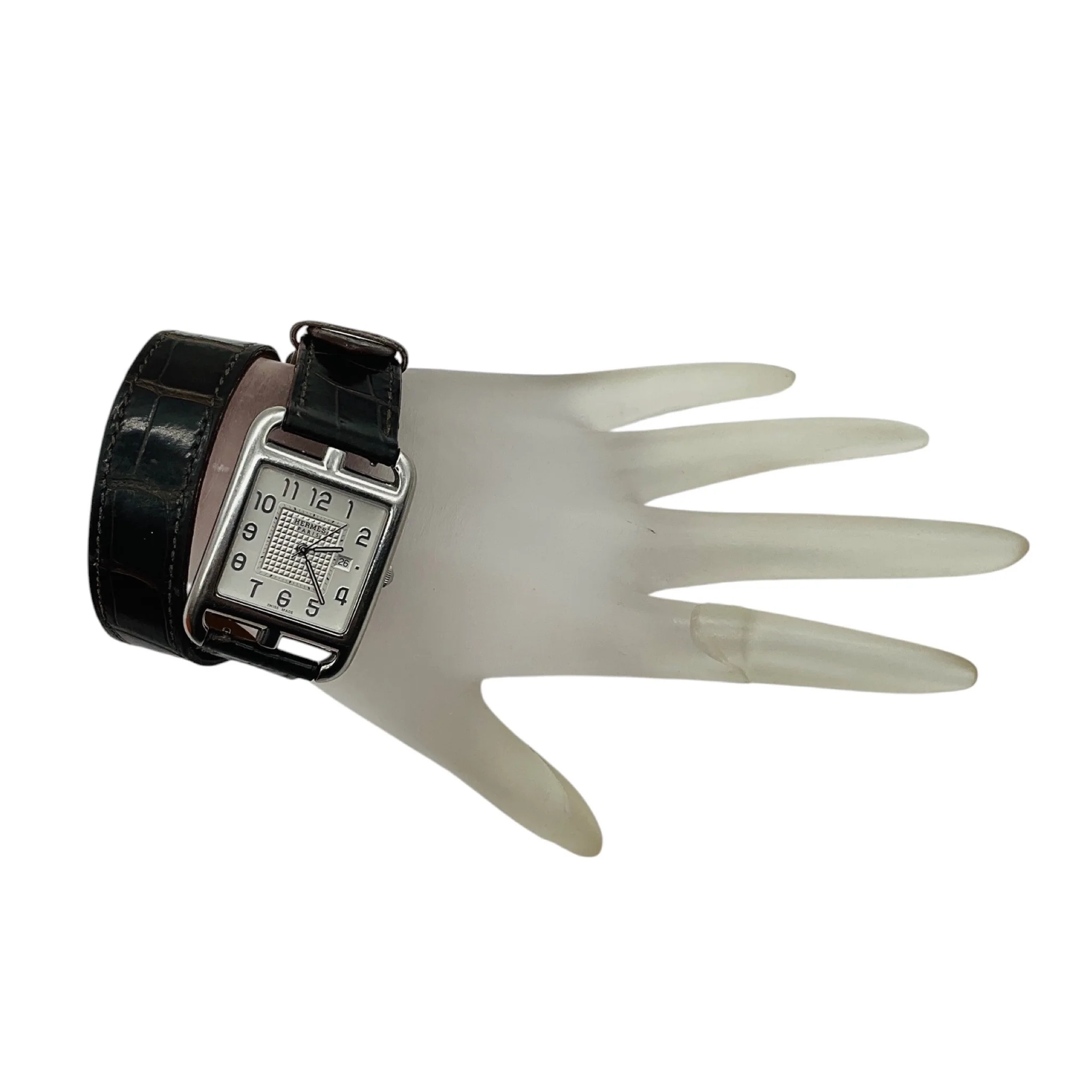 Hermes 2016 Silver Stainless Steel Case Cape Cod Watch with Brown Alligator Skin Leather Strap - Image 3