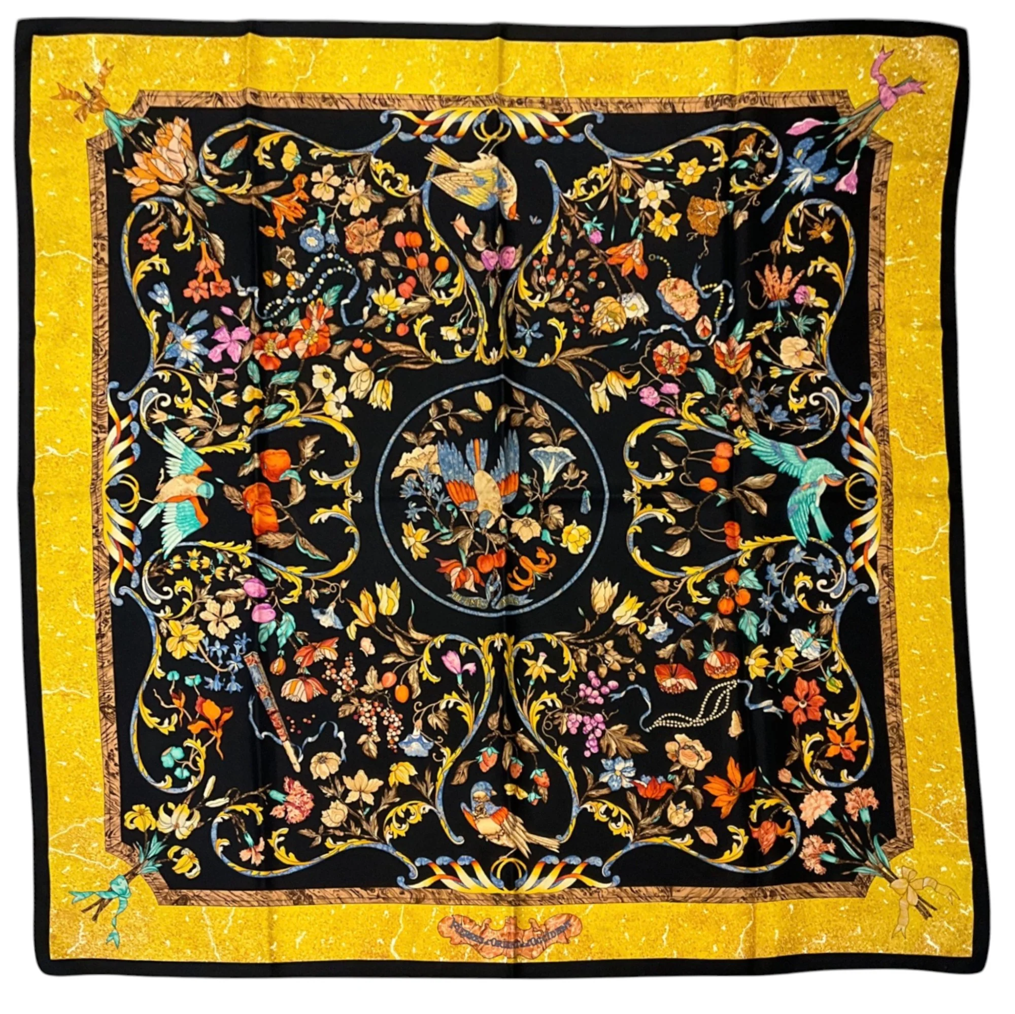 Hermes Black / Gold Multi Pierres d'Orient et d'Occident Square Silk Twill Scarf