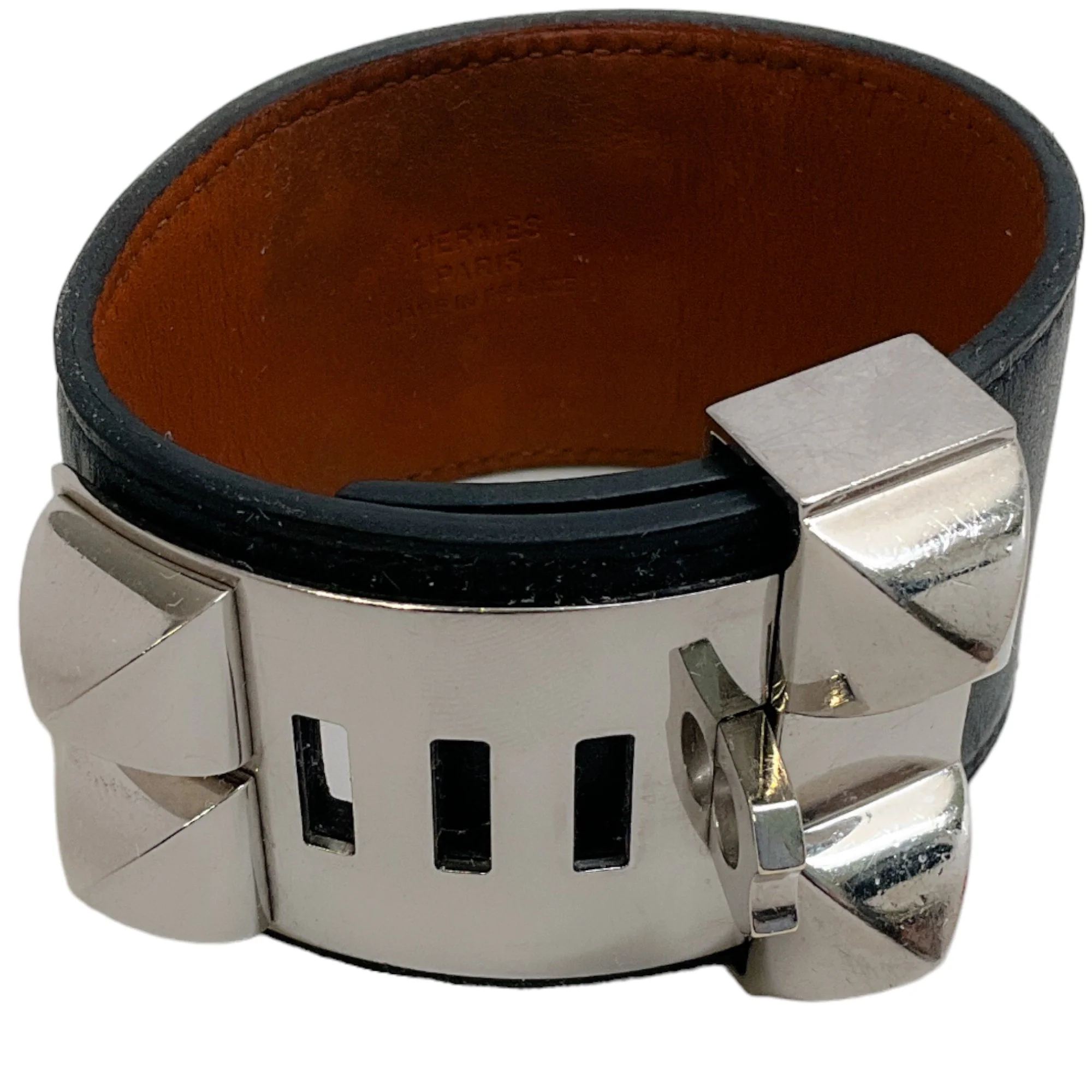 Hermes Black / Silver Collier de Chein Leather Bracelet - Image 3