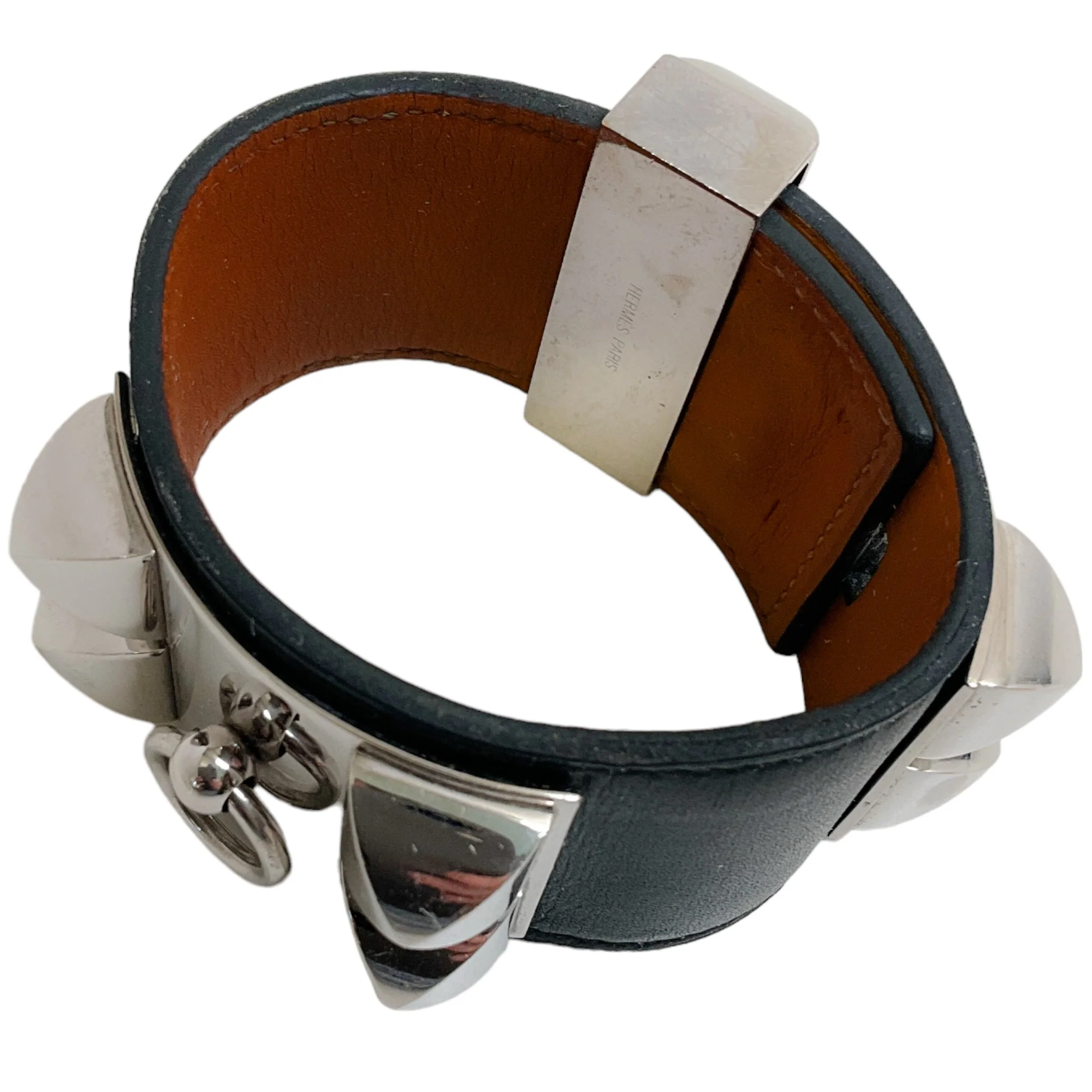 Hermes Black / Silver Collier de Chein Leather Bracelet - Image 4
