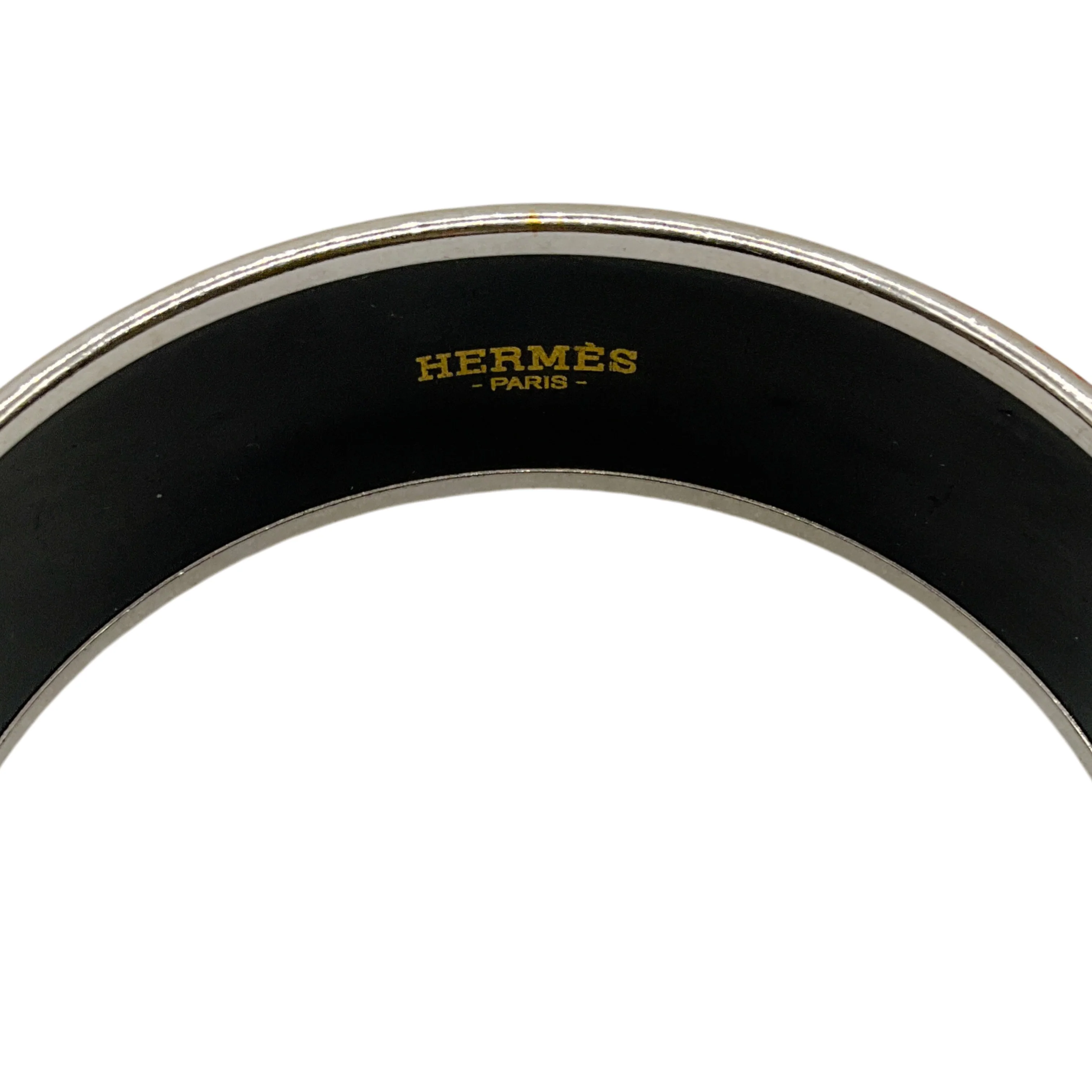 Hermes Blue Belt Motif Enamel Gold Plated Wide Bangle Bracelet - Image 4