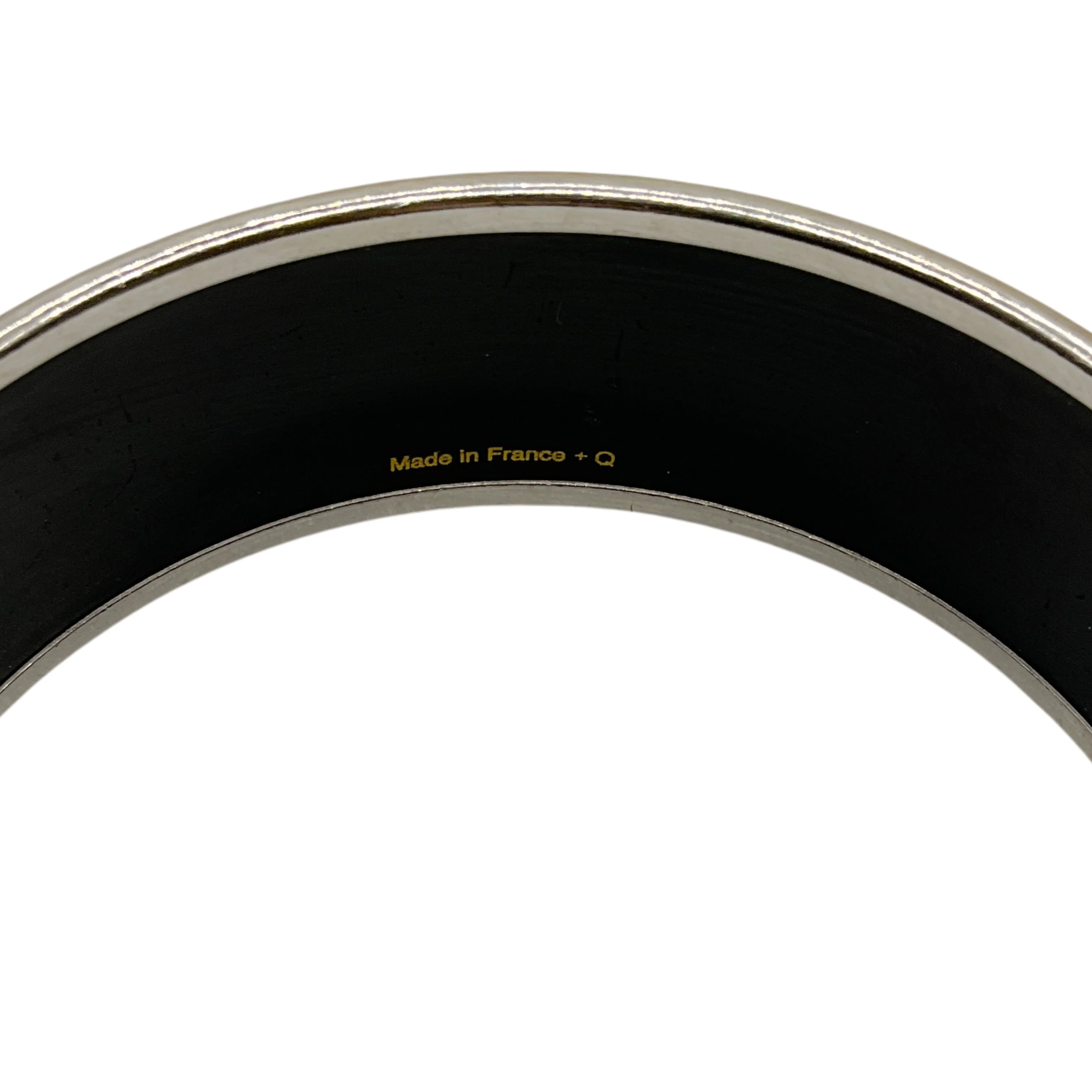 Hermes Blue Belt Motif Enamel Gold Plated Wide Bangle Bracelet - Image 5