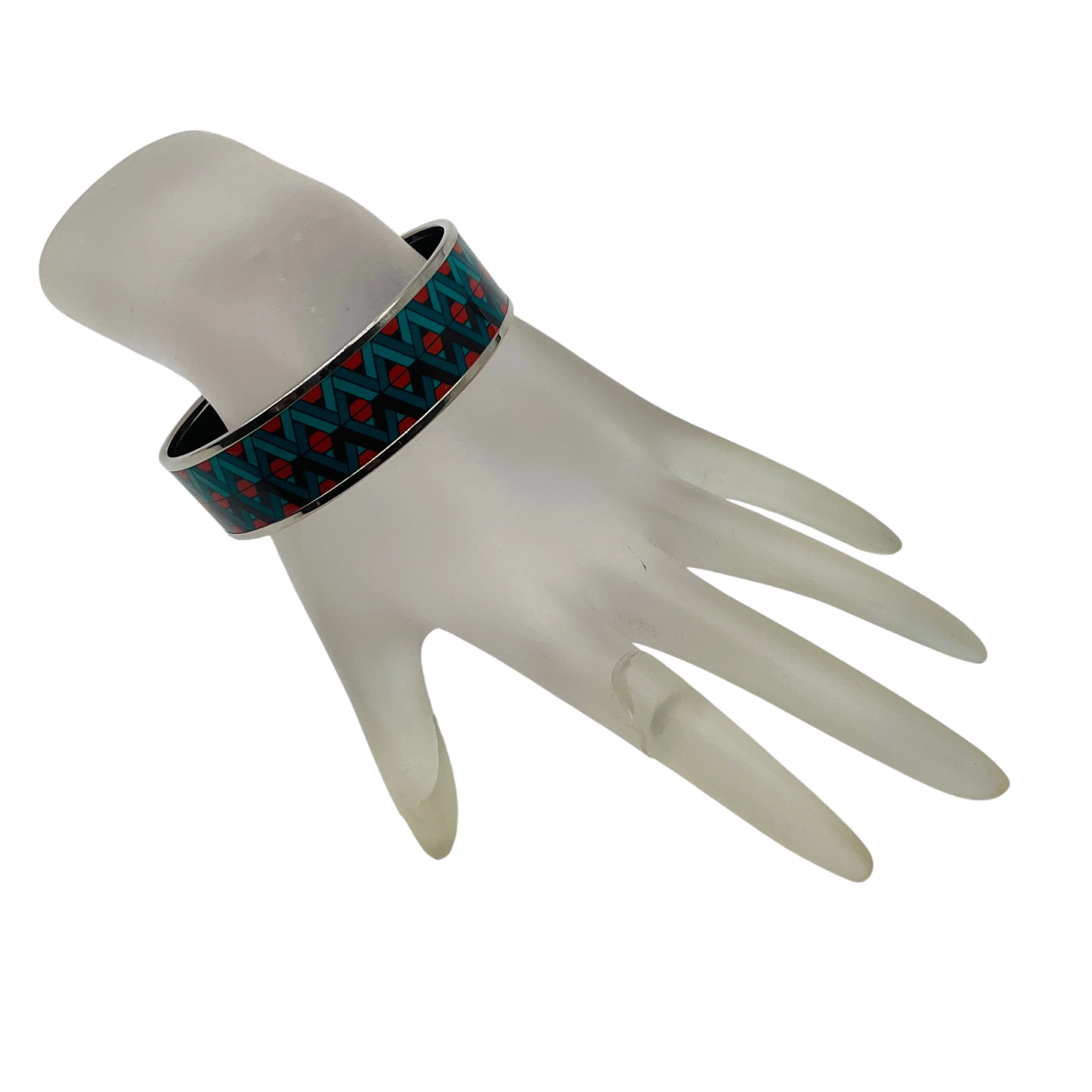 Hermes Blue / Red Multi Geometric Pattern Print Enamel Bangle Bracelet - Image 3