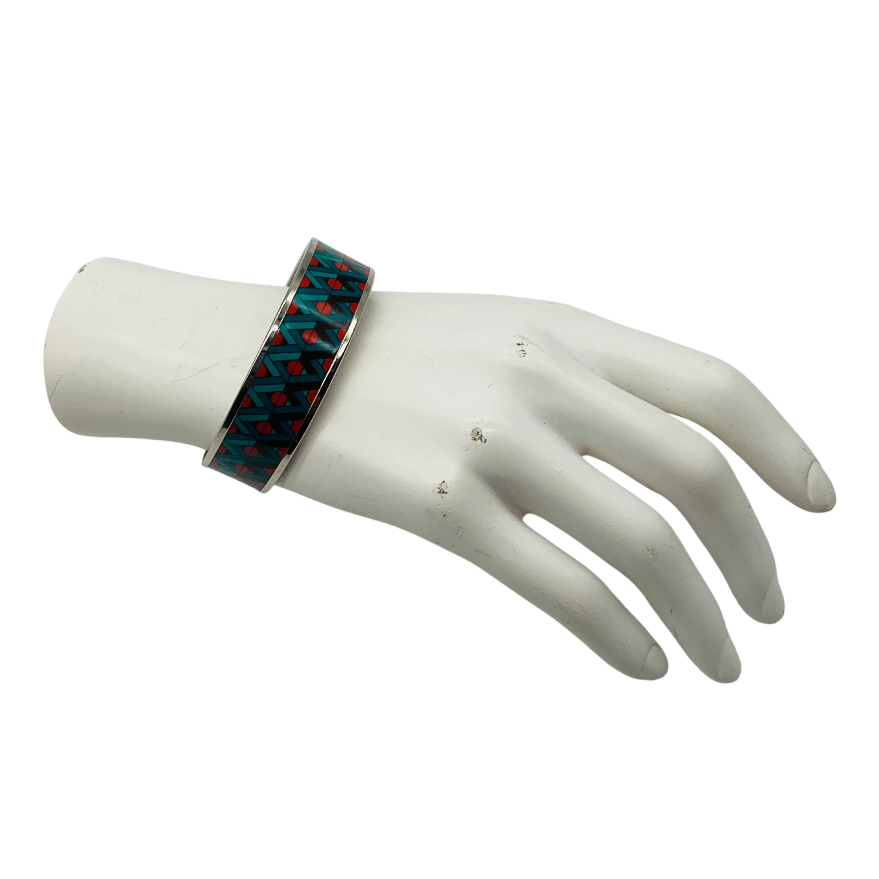 Hermes Blue / Red Multi Geometric Pattern Print Enamel Bangle Bracelet - Image 5