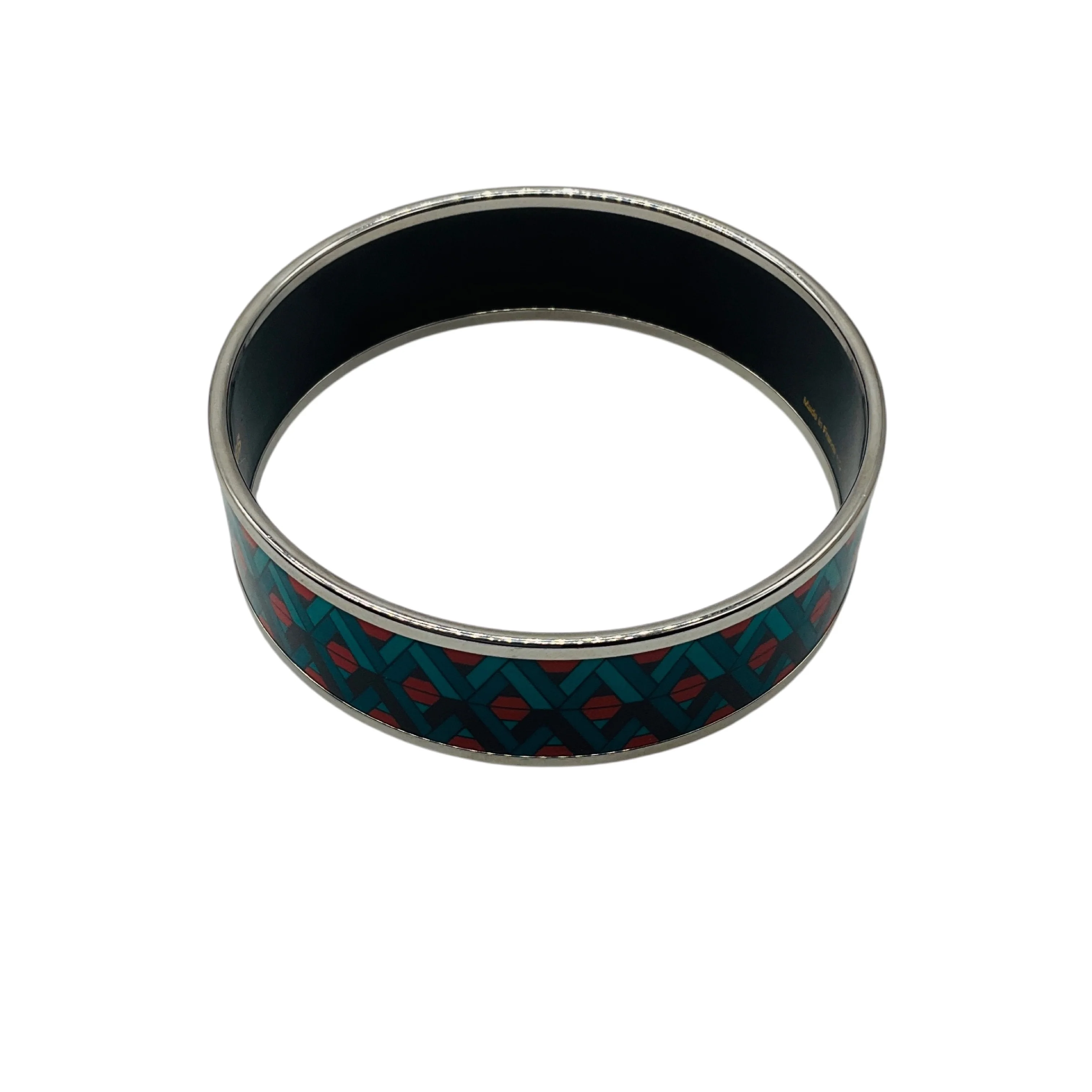 Hermes Blue / Red Multi Geometric Pattern Print Enamel Bangle Bracelet - Image 8