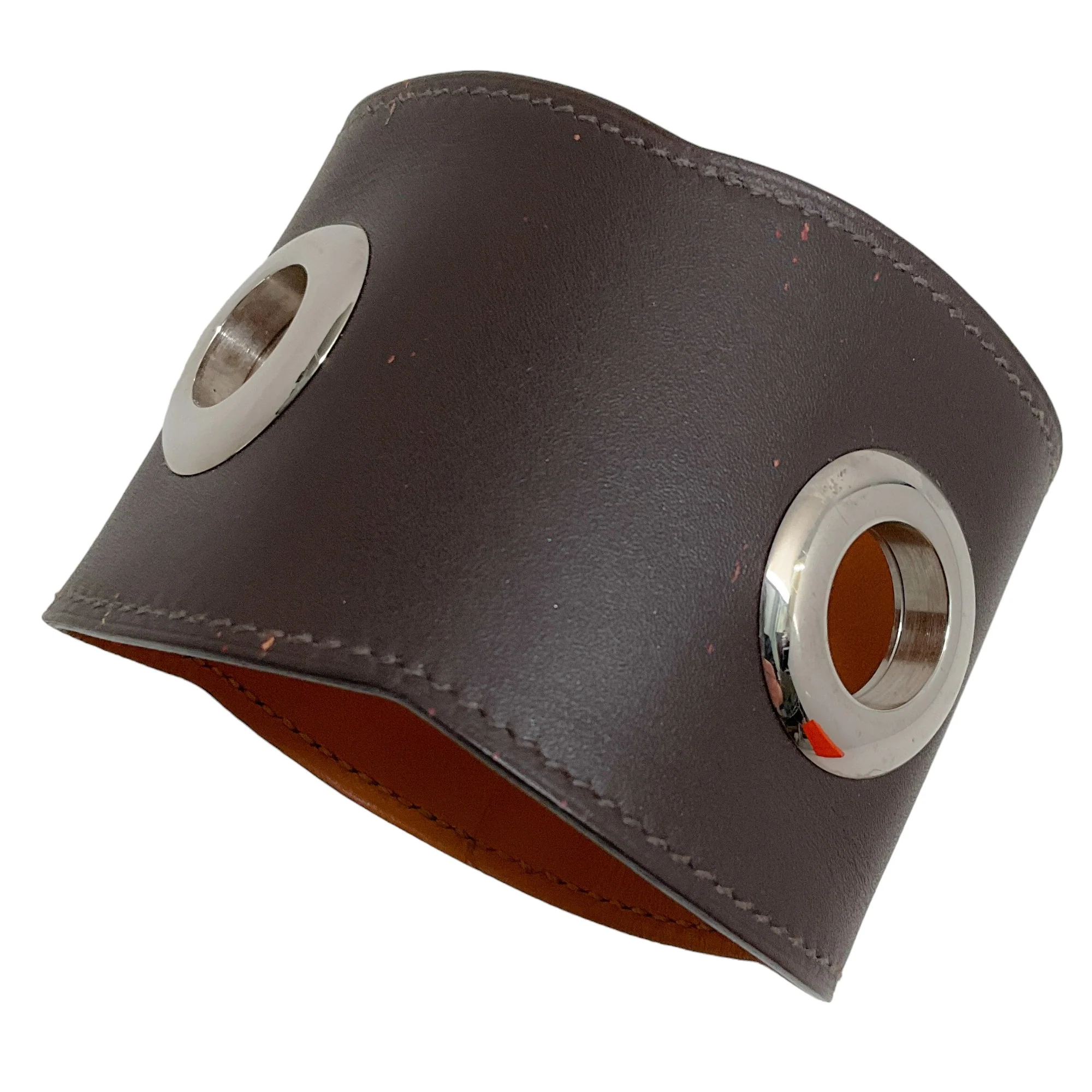 Hermes Brown Leather Grommet Cuff Bracelet - Image 3