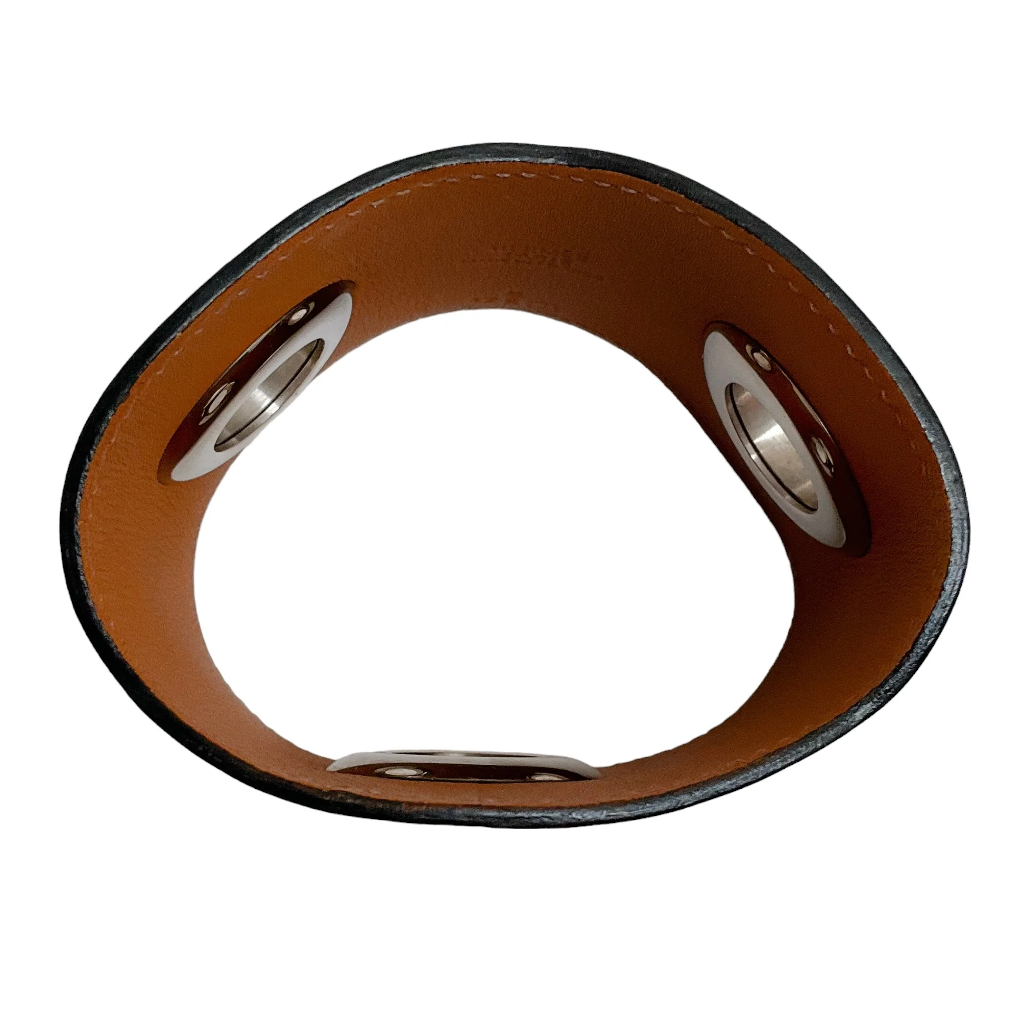 Hermes Brown Leather Grommet Cuff Bracelet - Image 4