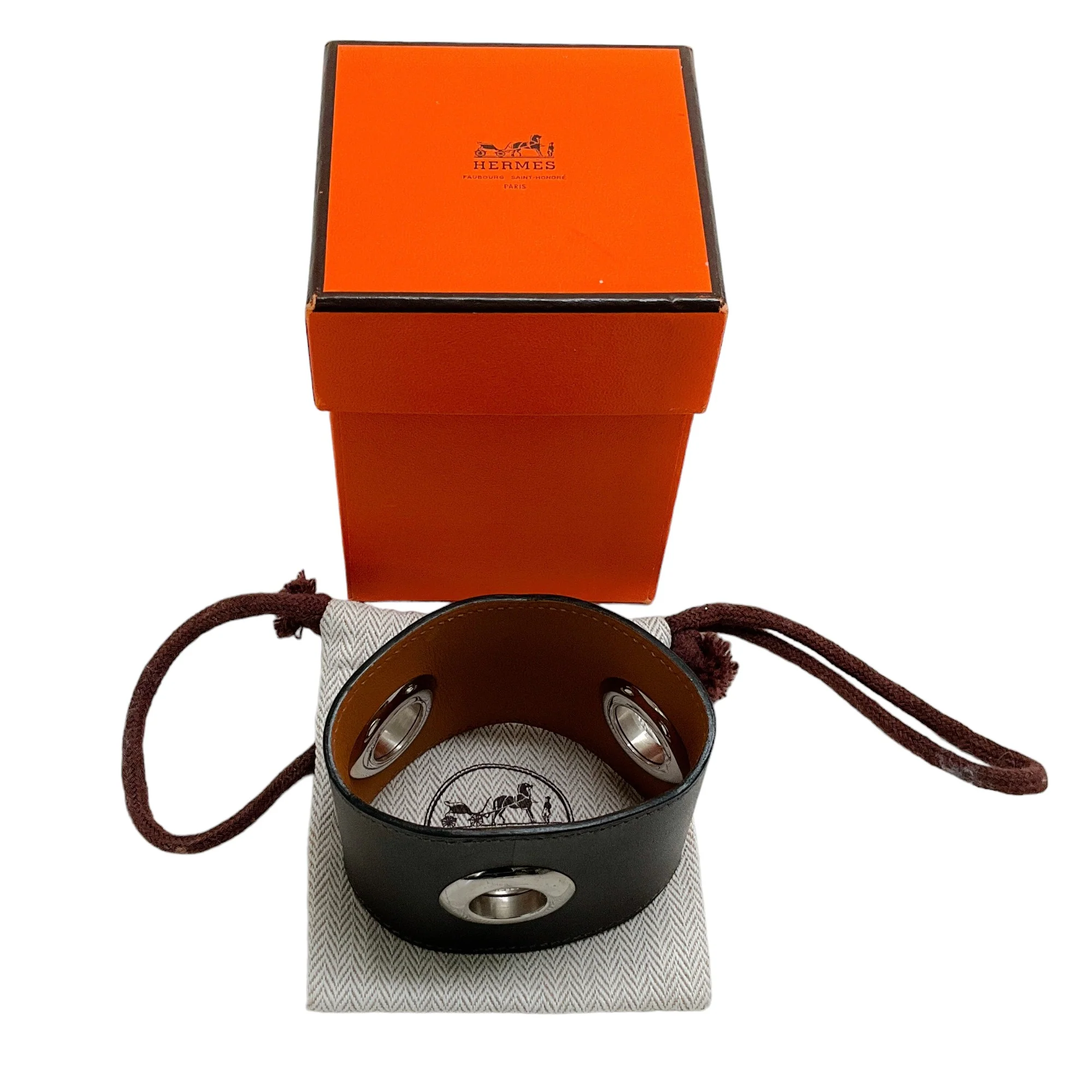 Hermes Brown Leather Grommet Cuff Bracelet - Image 5