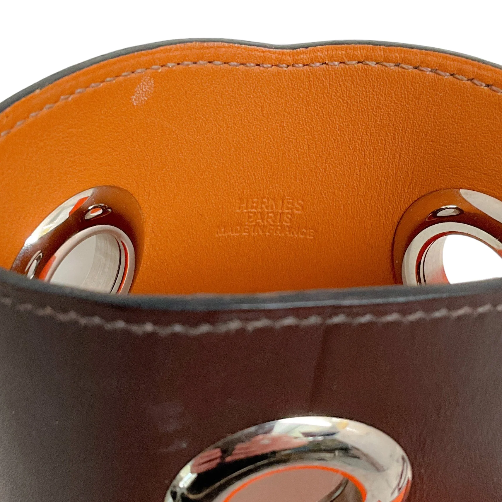 Hermes Brown Leather Grommet Cuff Bracelet - Image 6