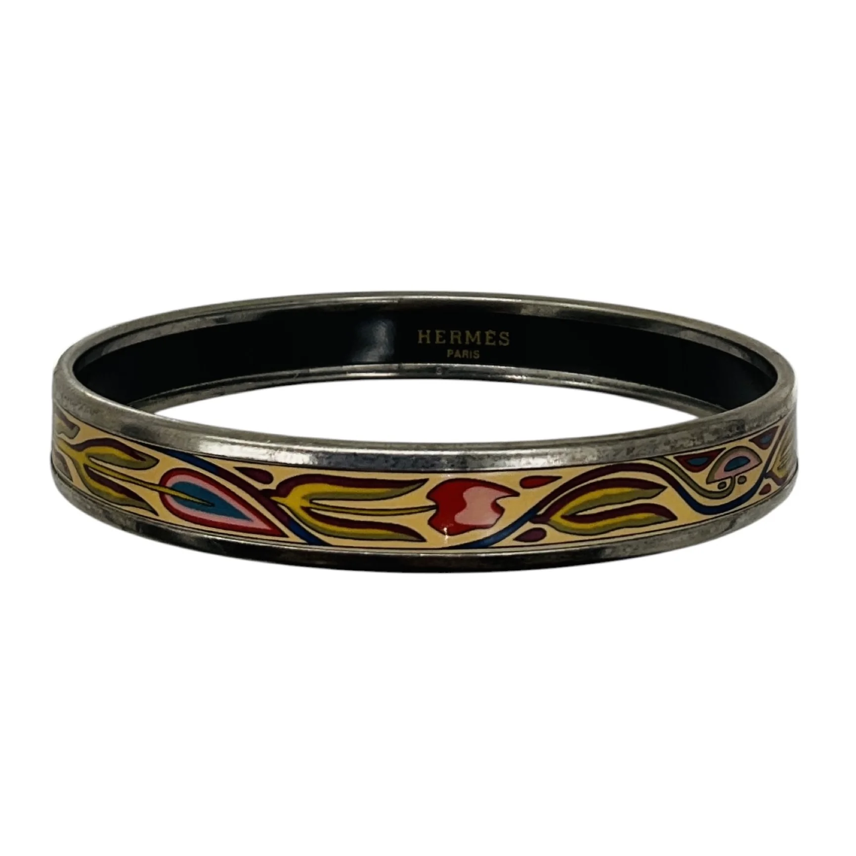 Hermes Cream Multi Printed Enamel Bangle Bracelet