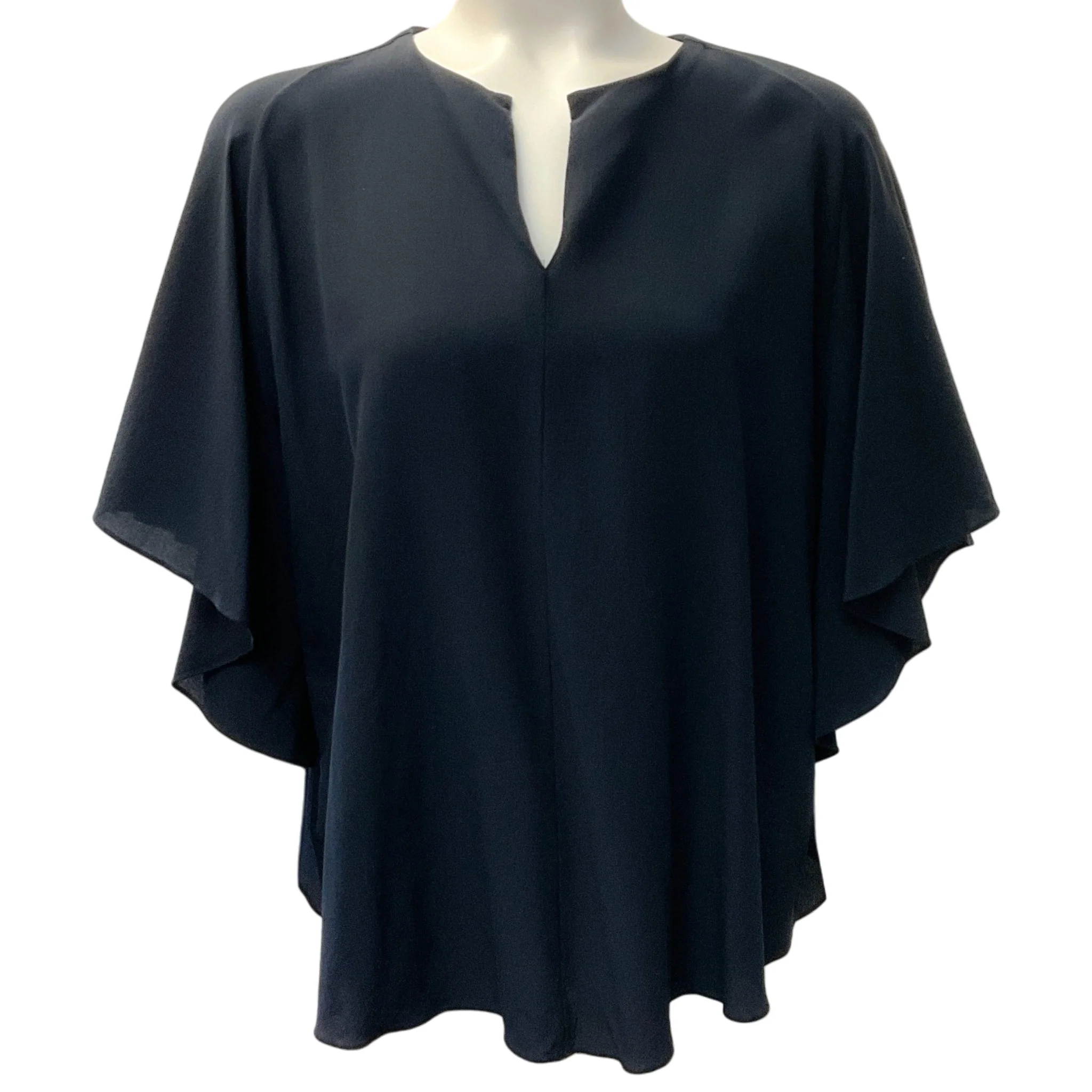 Hermes Navy Blue Silk Flutter Sleeve Drape Top