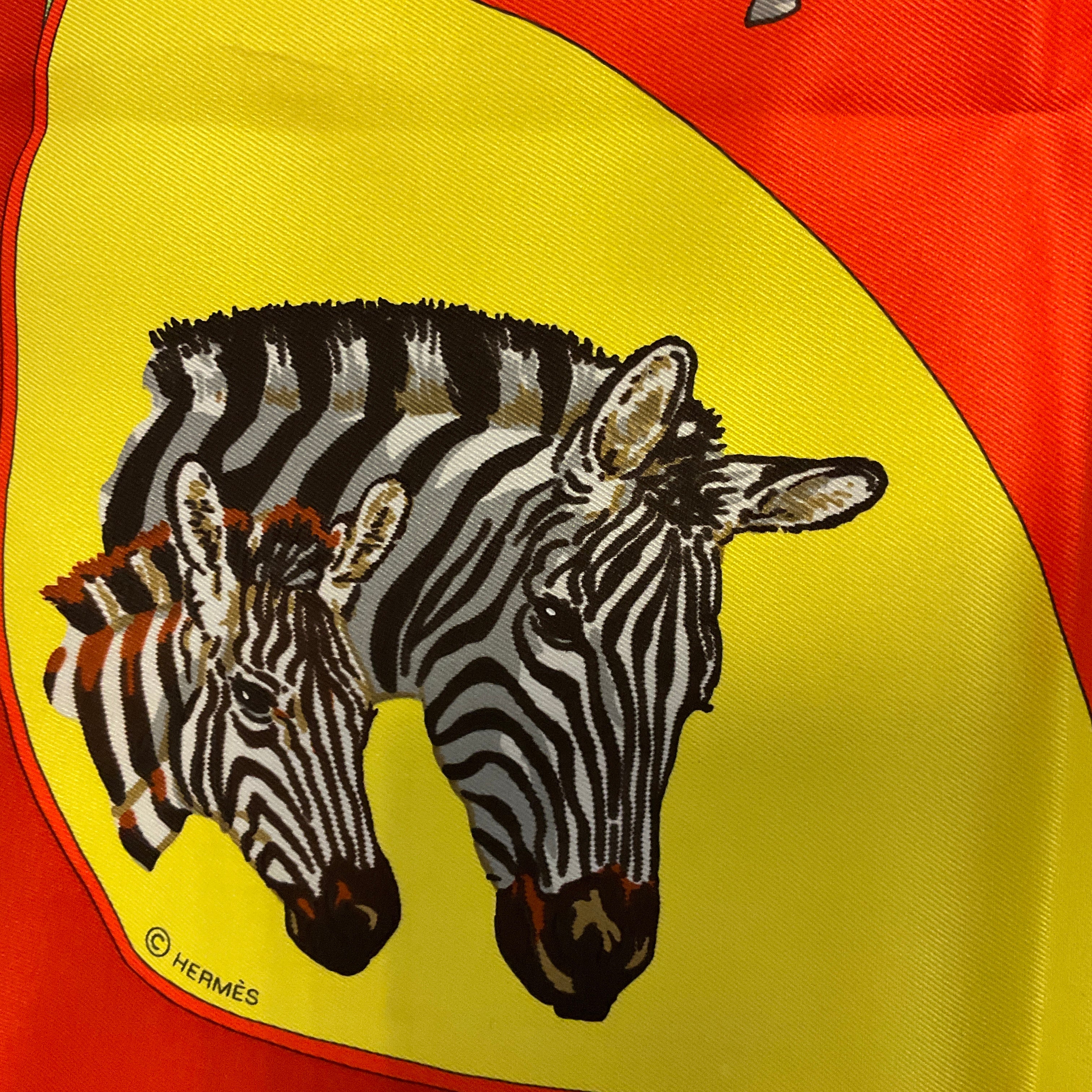Hermes Orange Multi Les Zebres Print Square Silk Twill Scarf - Image 7