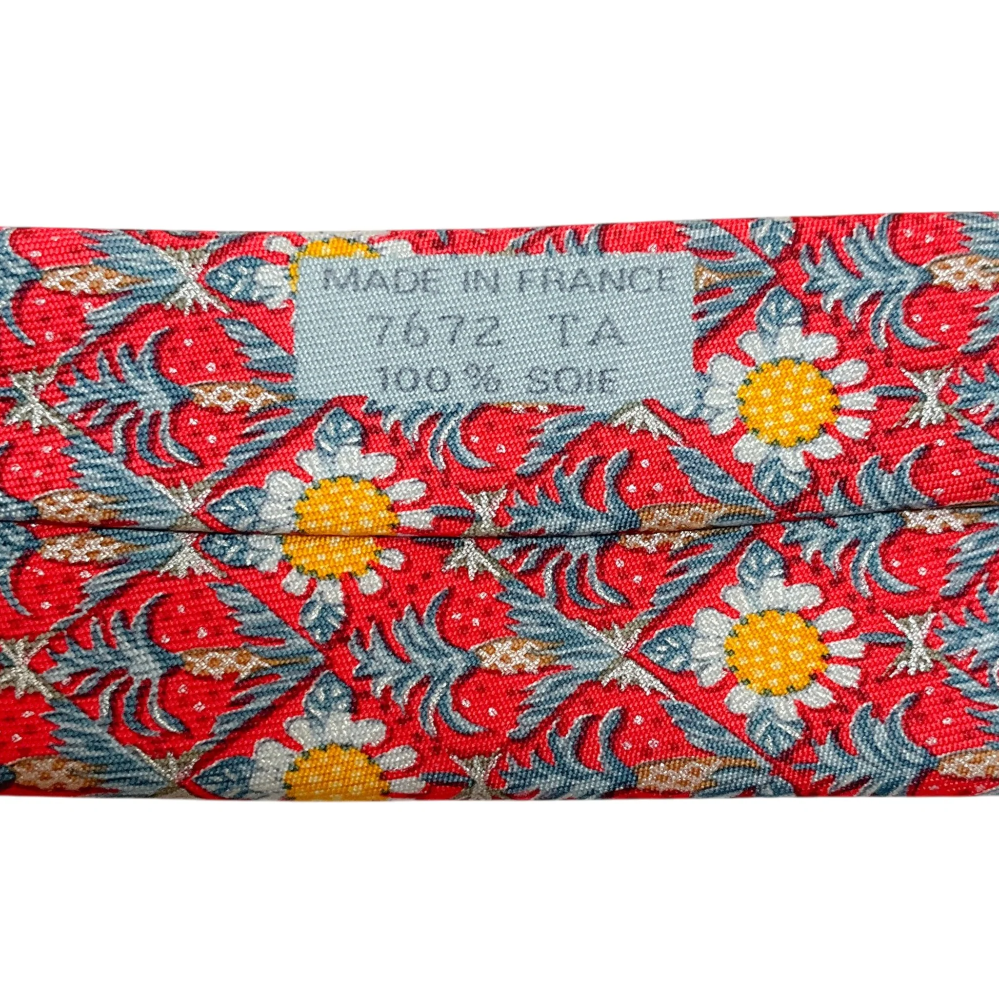 Hermes Red/ Blue Silk Palm Tree Print Men's Tie - Image 7