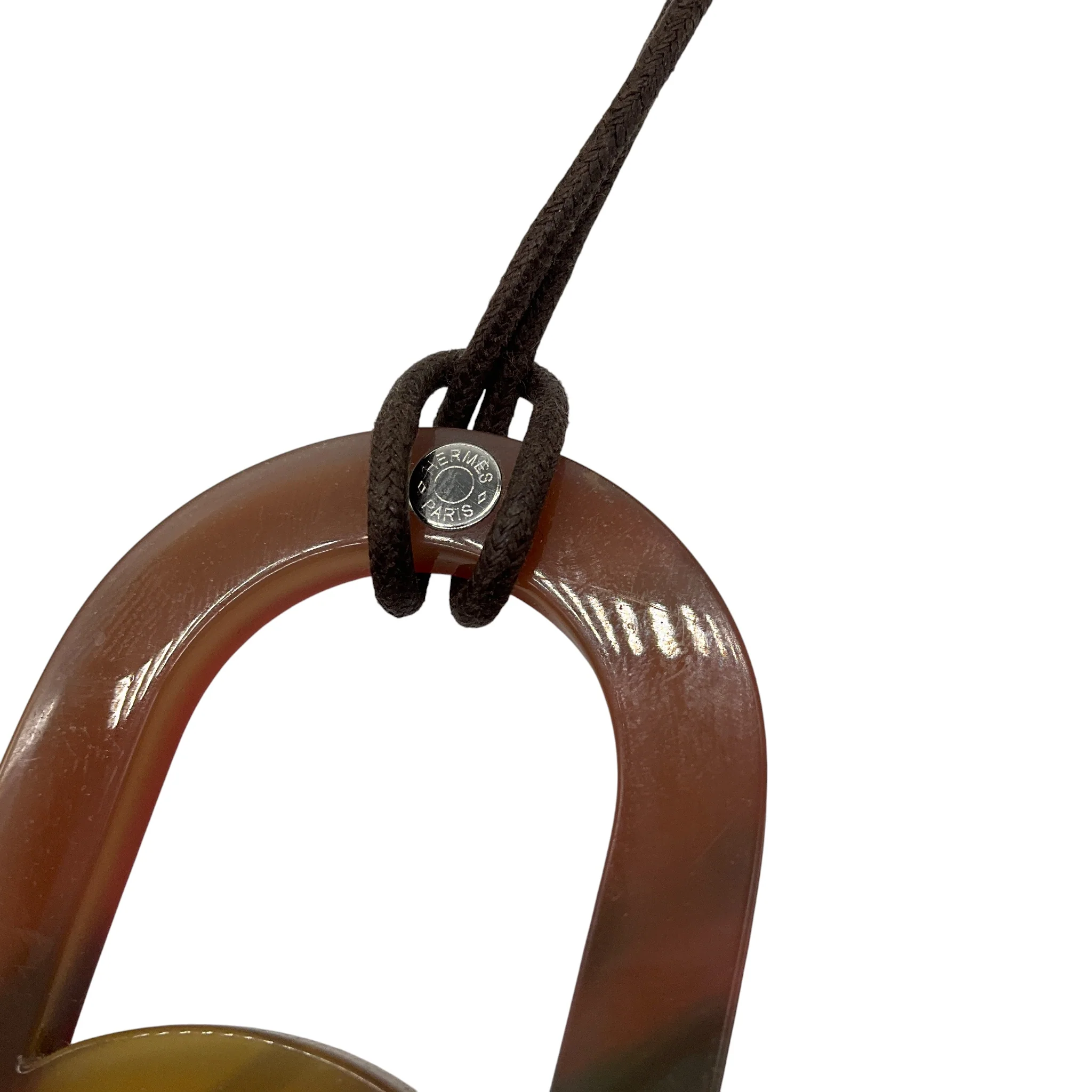 Hermes Red / Buffalo Horn Large Meyance Pendant Necklace on Adjustable Brown Cord - Image 6