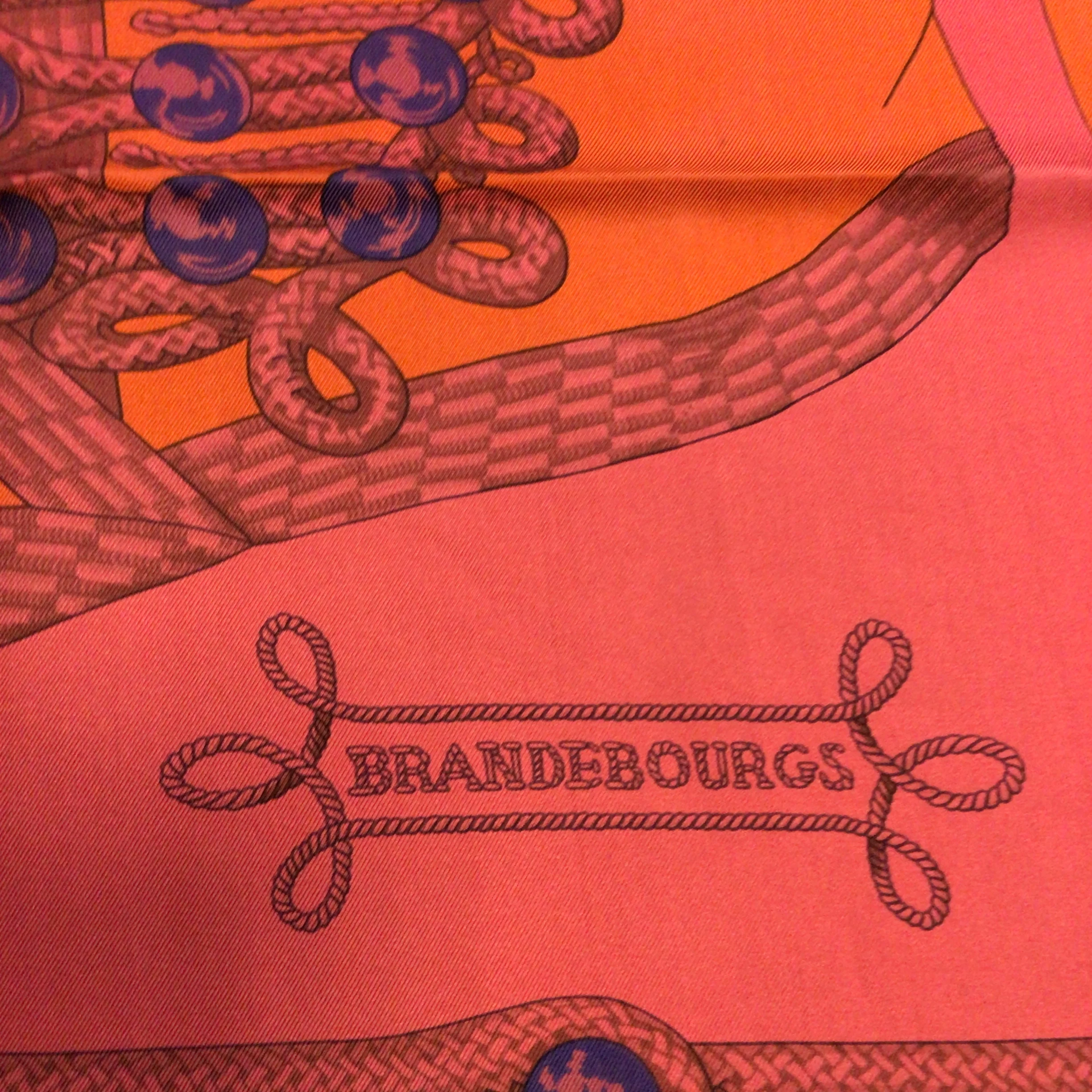 Hermes Red / Orange Brandebourgs Square Silk Twill Scarf - Image 7