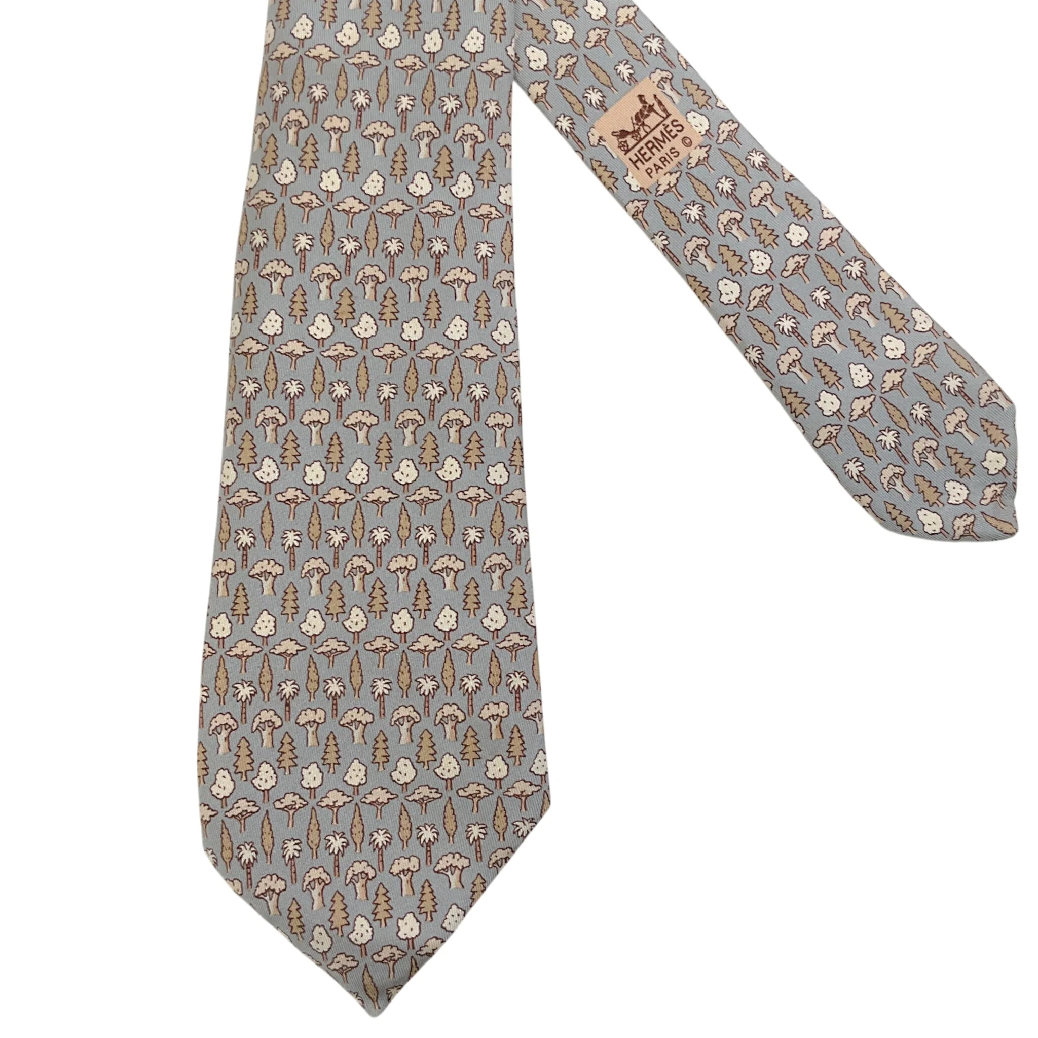 Hermes Taupe / Tan Silk Tree Print Men's Tie - Image 2