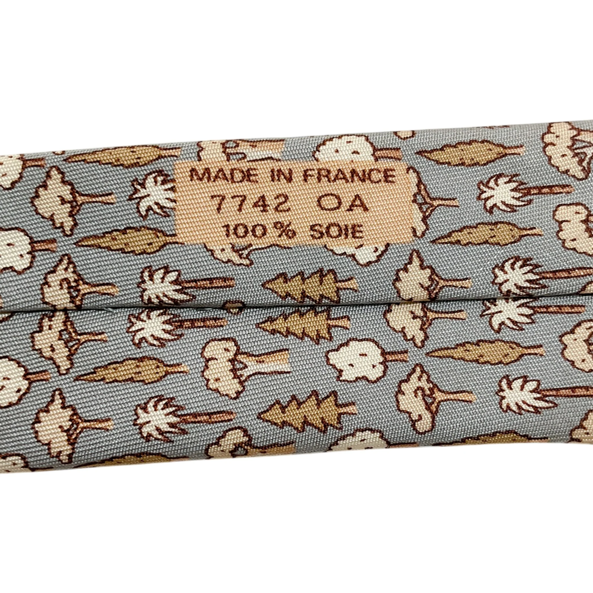 Hermes Taupe / Tan Silk Tree Print Men's Tie - Image 7