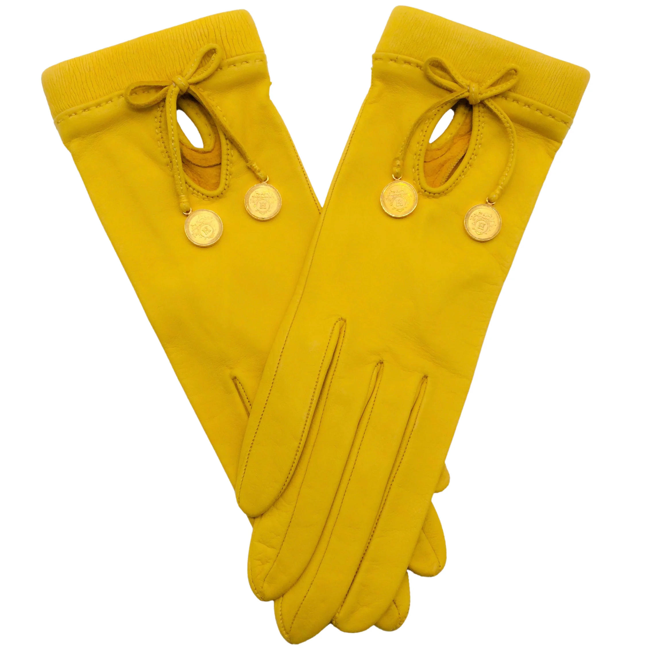 Hermès Yellow Leather Gloves - Image 3