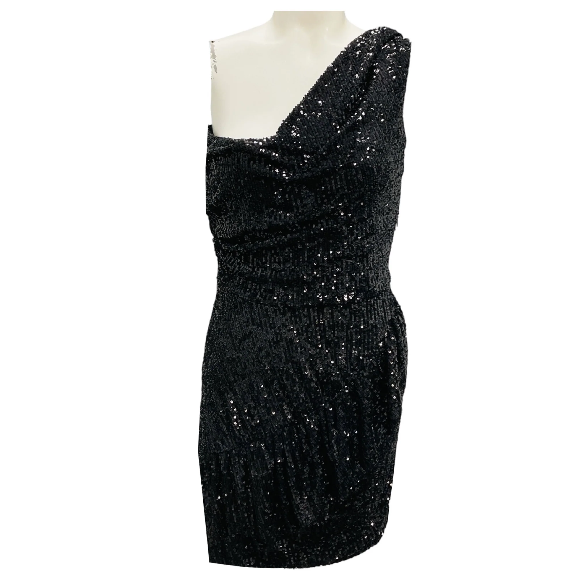 IRO Black Sila Sequined One Shoulder Mini Dress