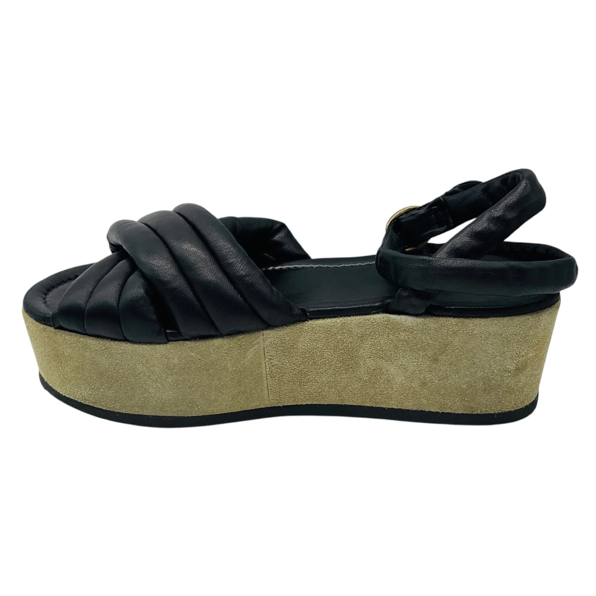 Isabel Marant Black / Olive Green Leather and Suede Ankle Strap Platform Sandals - Image 3