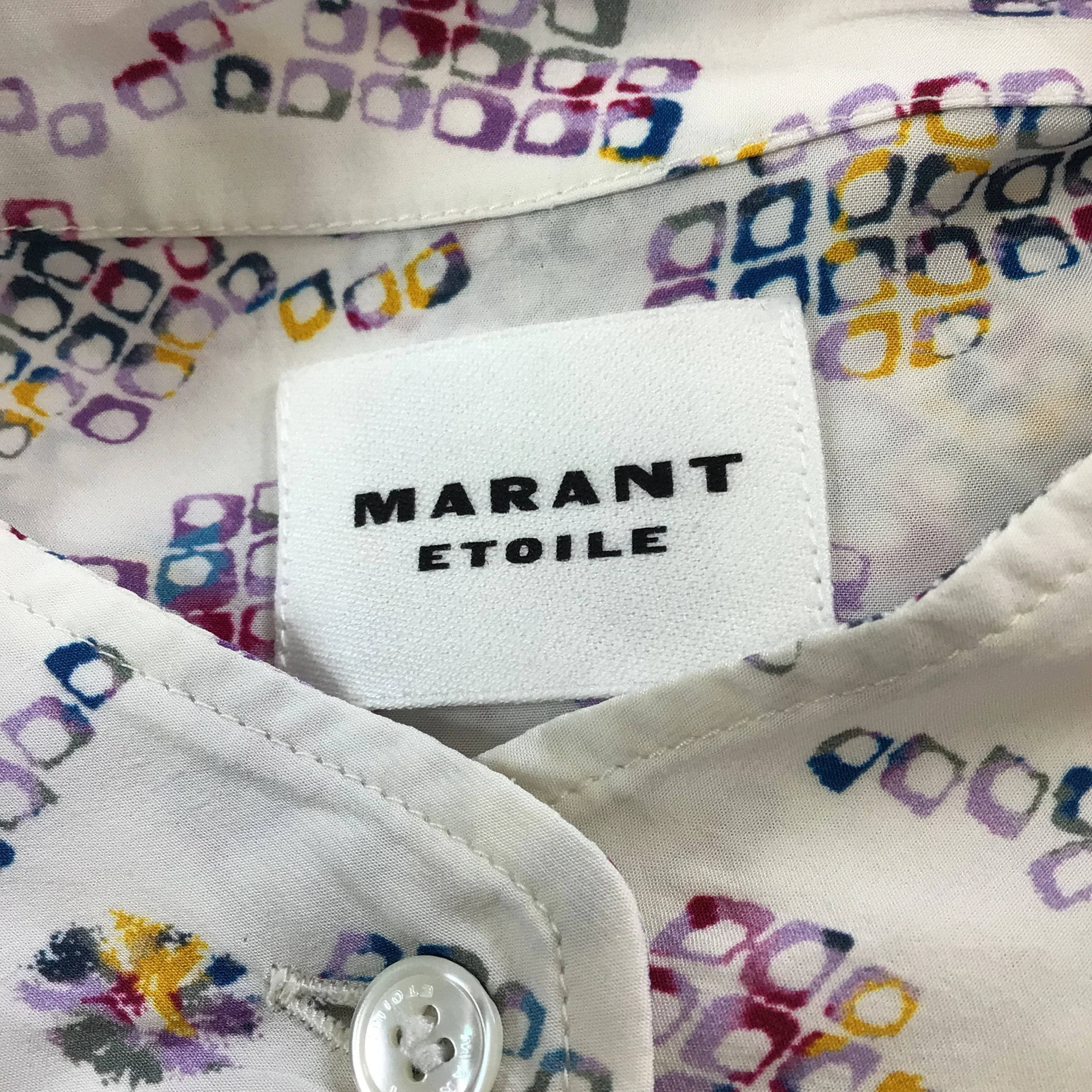 Isabel Marant Etoile White Multi Berangere Print Long Sleeved Crepe Top in Ecru - Image 4