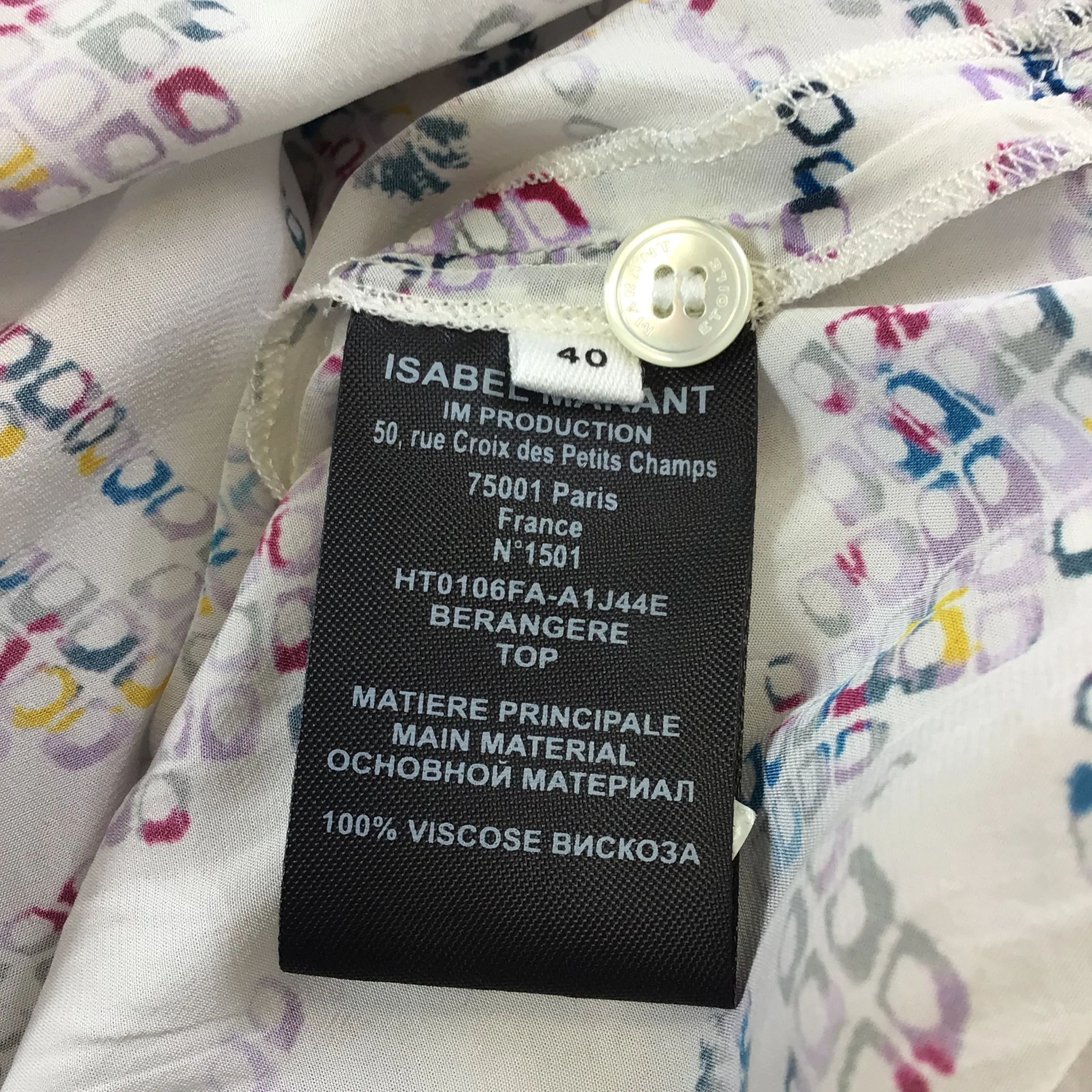 Isabel Marant Etoile White Multi Berangere Print Long Sleeved Crepe Top in Ecru - Image 5
