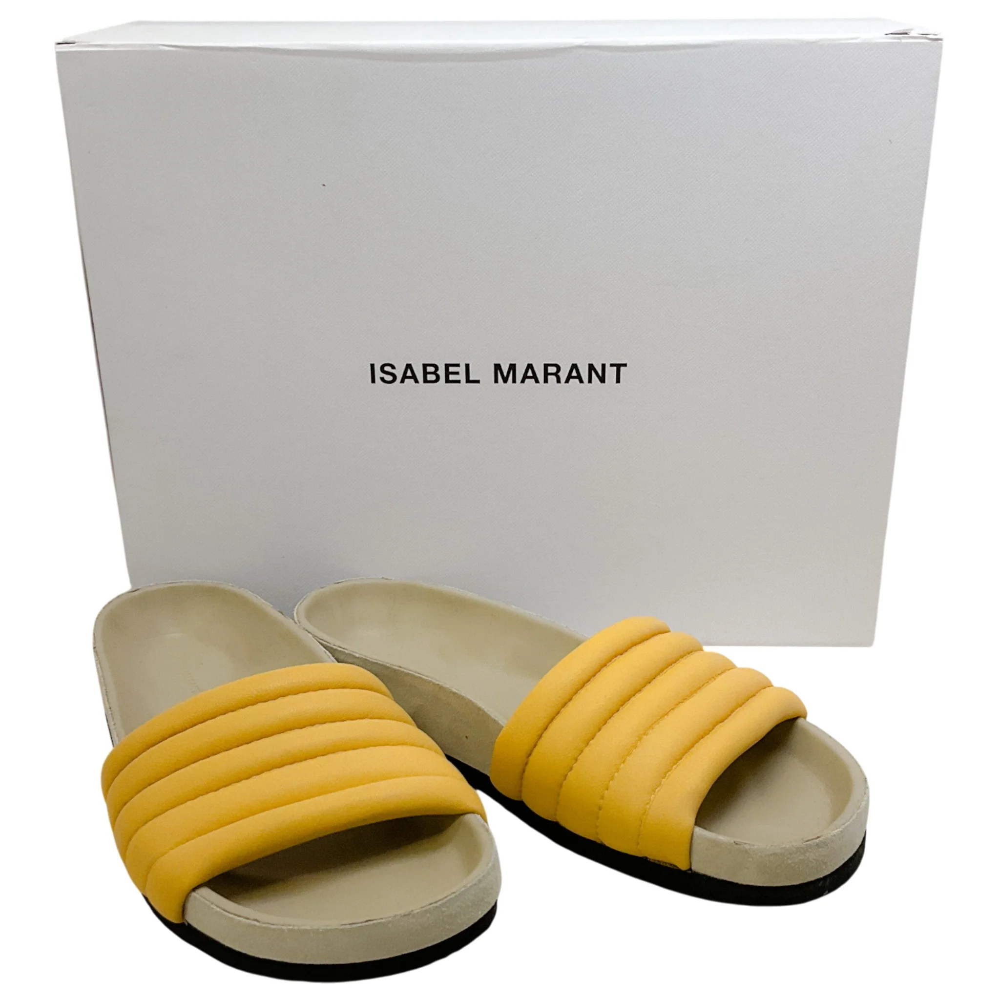 Isabel Marant Light Yellow Leather Padded Hellea Slide Sandals - Image 6