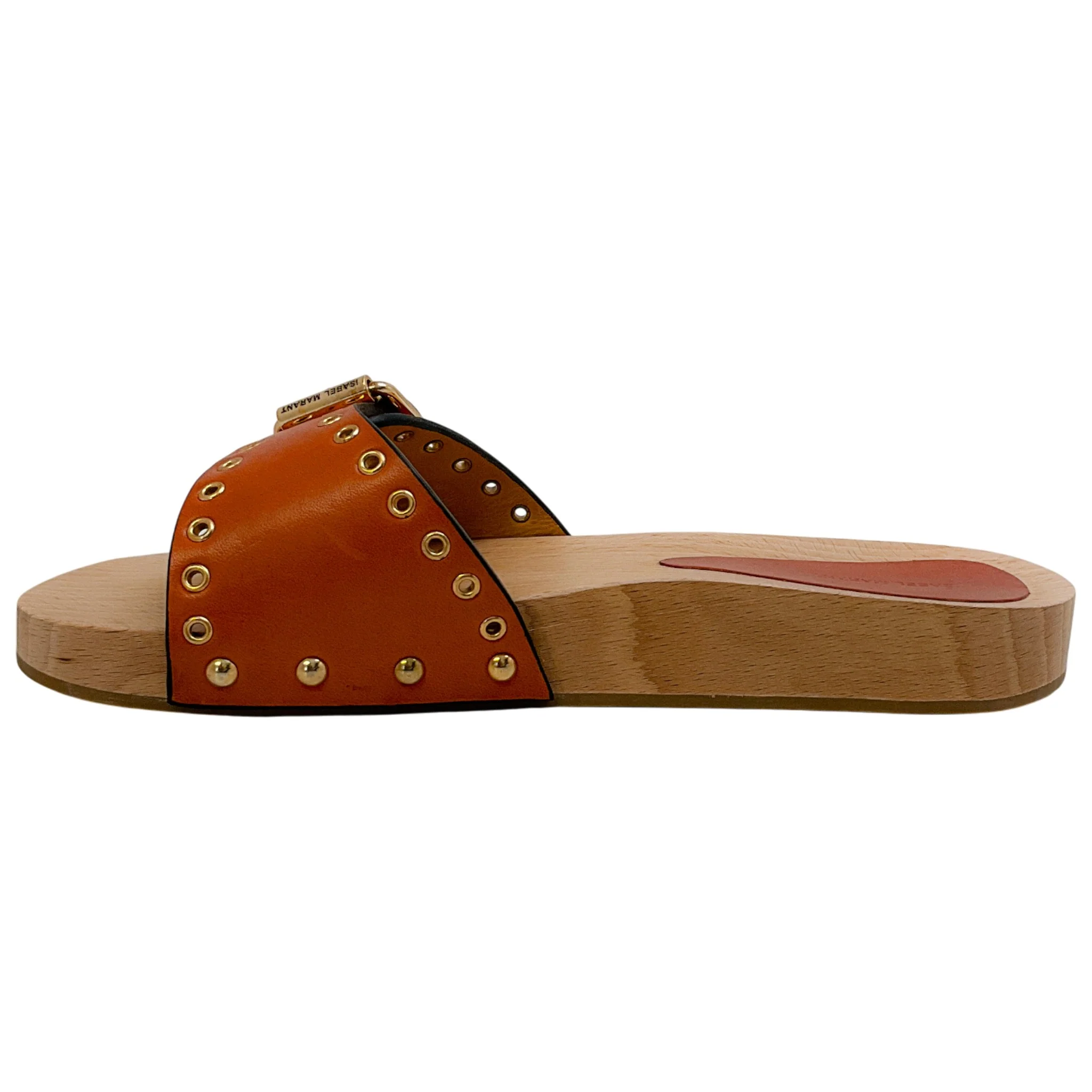 Isabel Marant Natural Leather Jaso Eyelet Grommet Wood Slide Sandals - Image 3