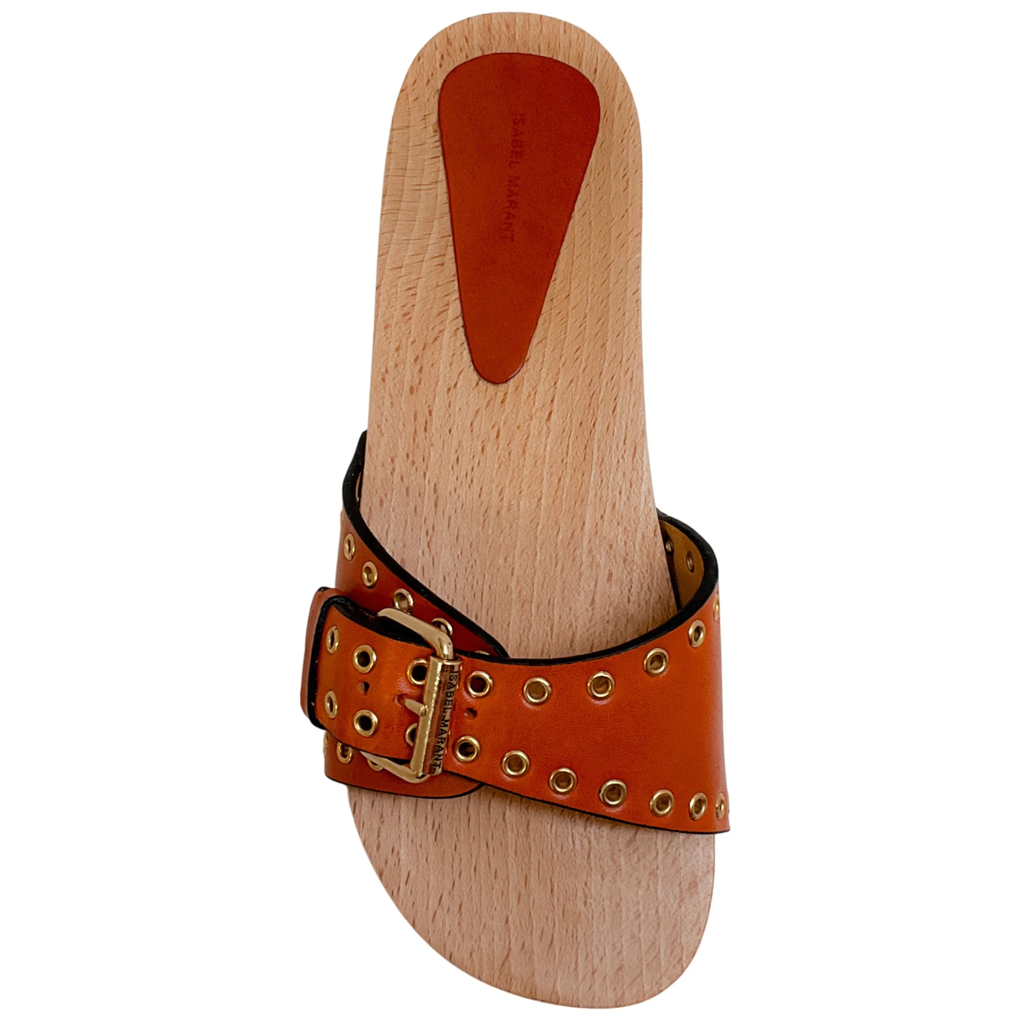 Isabel Marant Natural Leather Jaso Eyelet Grommet Wood Slide Sandals - Image 4